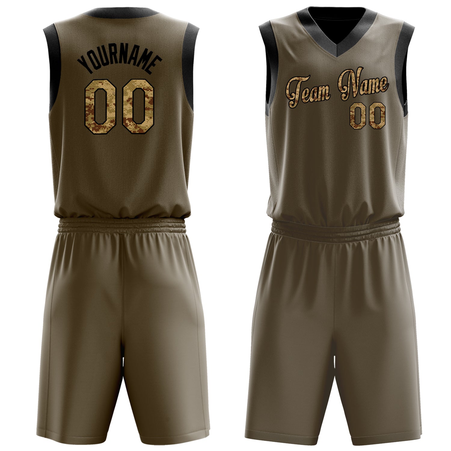 Custom Olive Camo Solid Color Basketball Set