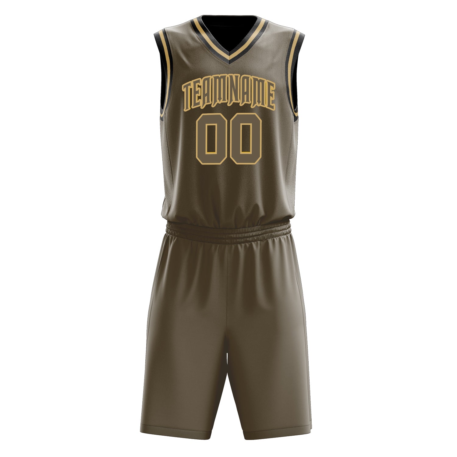 Custom Olive Old-Gold Solid Color Basketball Set