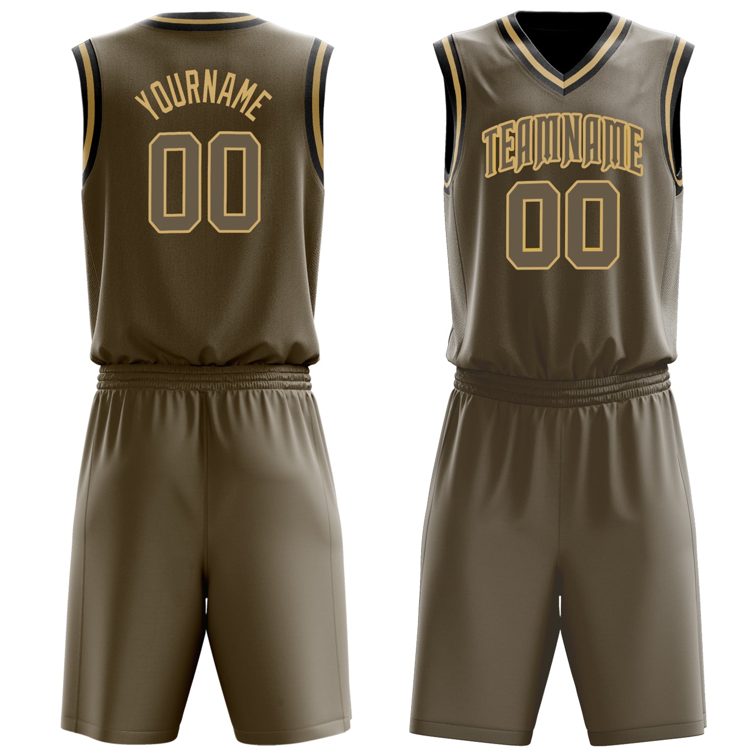 Custom Olive Old-Gold Solid Color Basketball Set