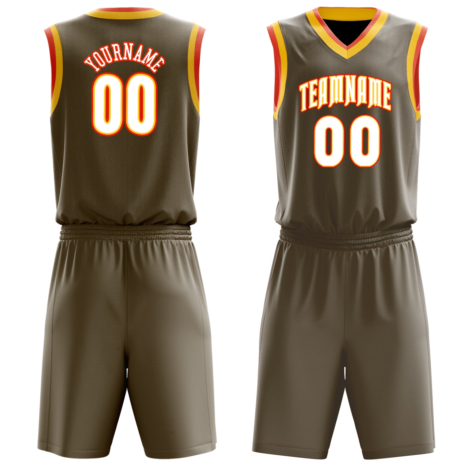 Custom Olive White Solid Color Basketball Set