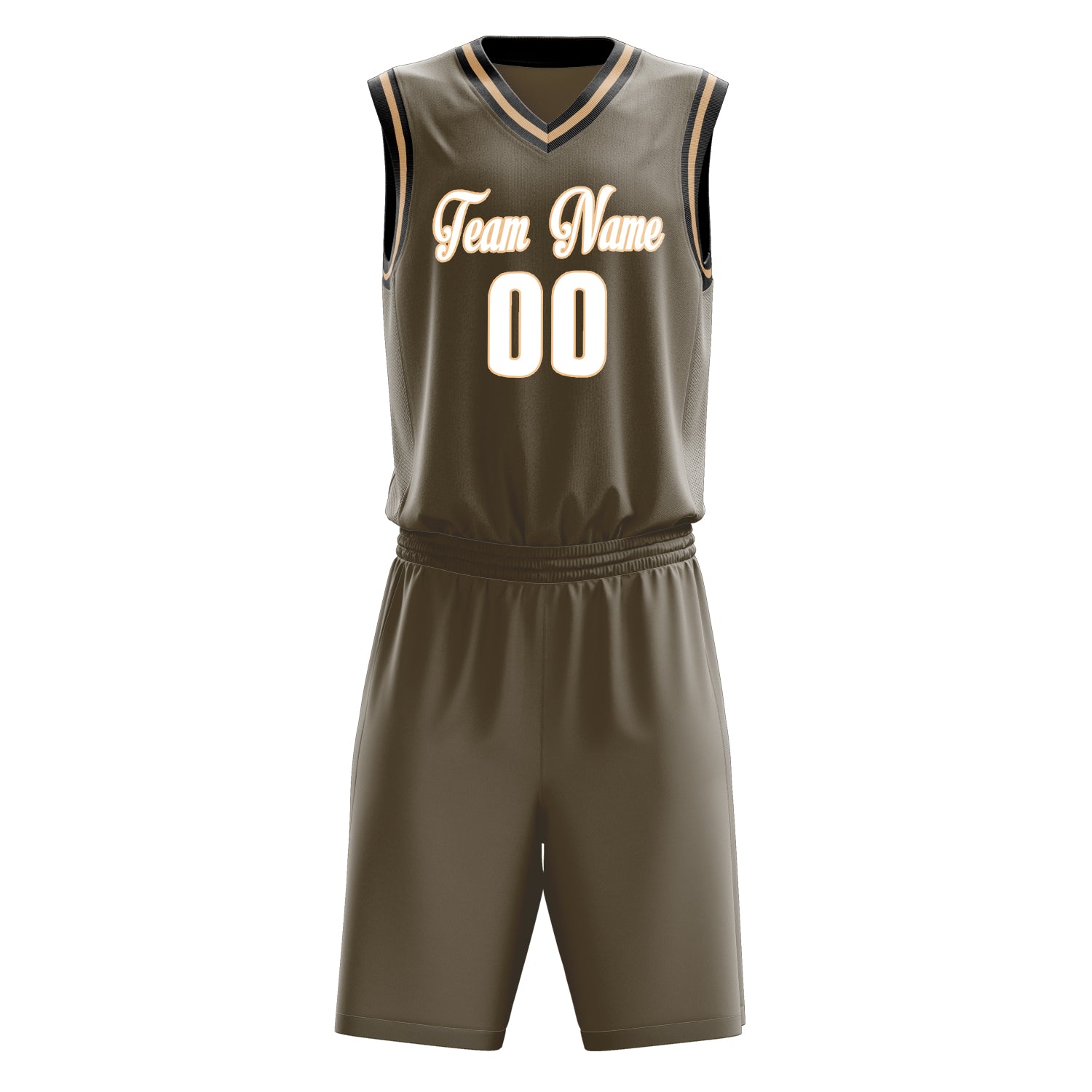 Custom Olive White Solid Color Basketball Set