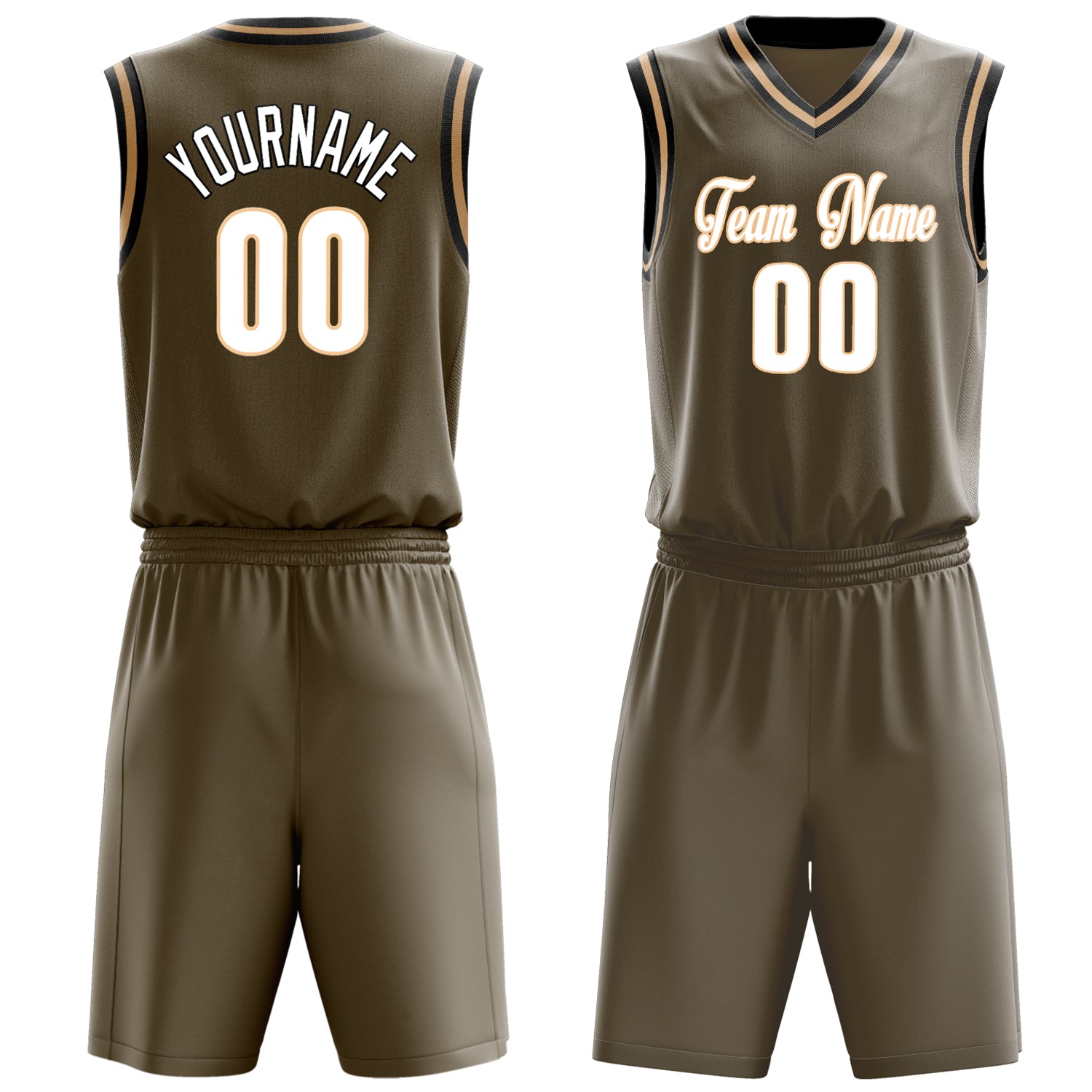 Custom Olive White Solid Color Basketball Set