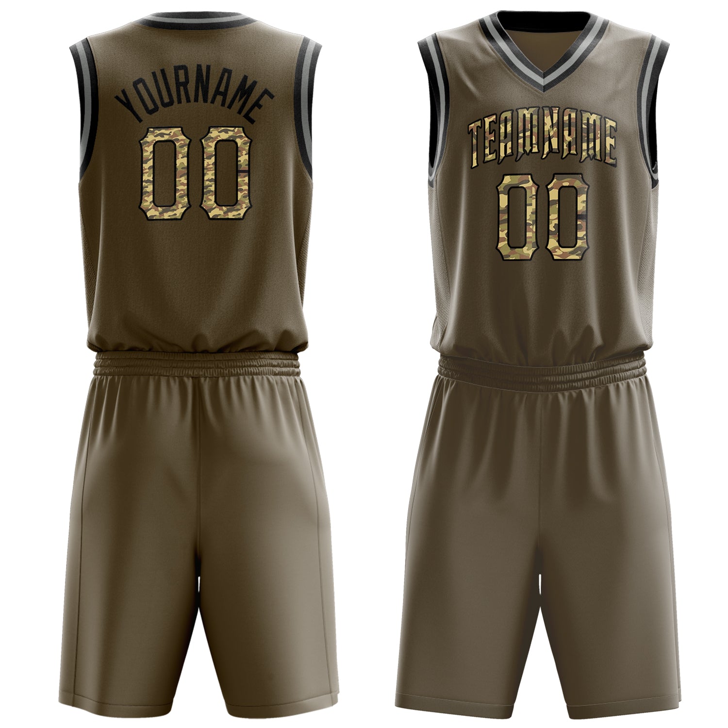 Custom Olive Camo Solid Color Basketball Set