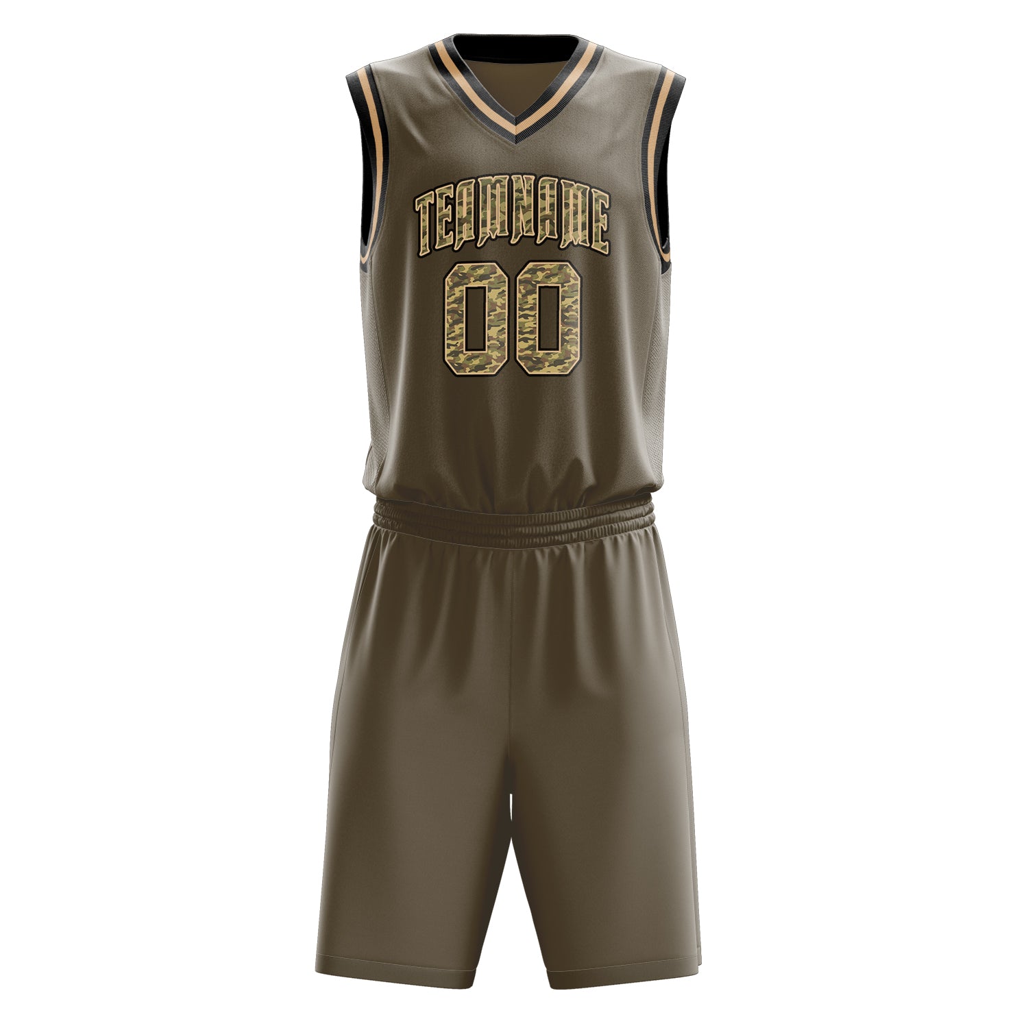 Custom Olive Camo Solid Color Basketball Set