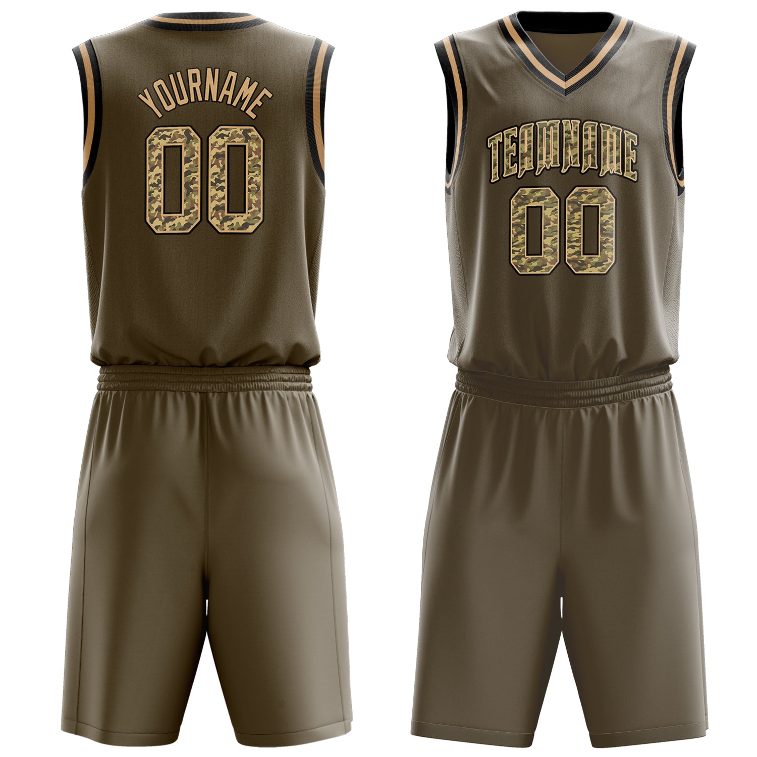 Custom Olive Camo Solid Color Basketball Set