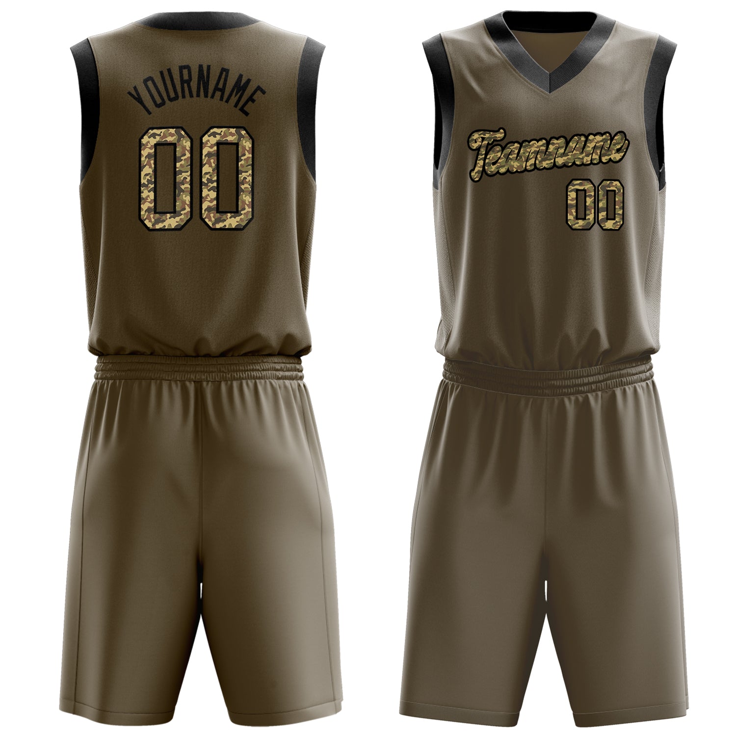 Custom Olive Camo Solid Color Basketball Set