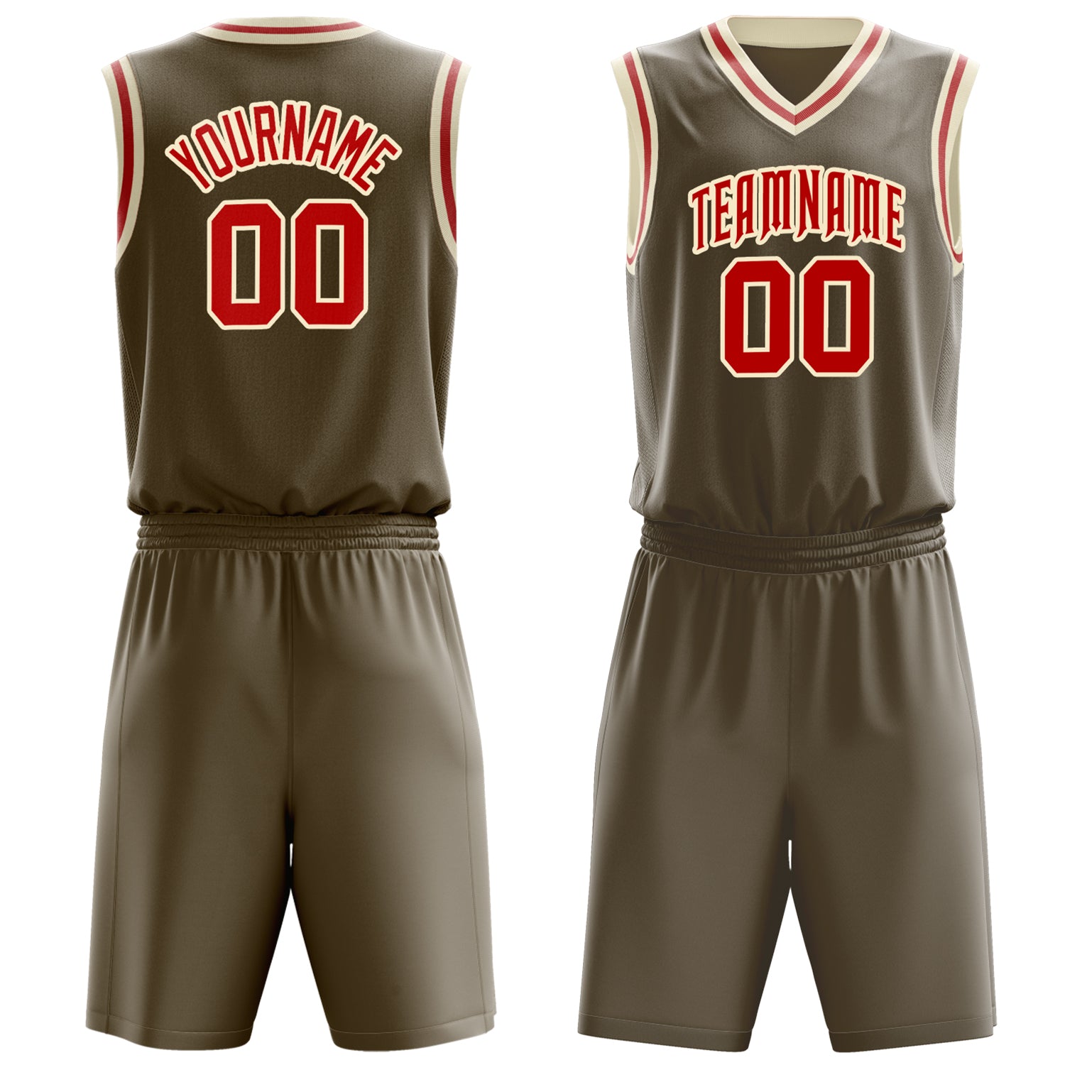 Custom Olive Red Solid Color Basketball Set