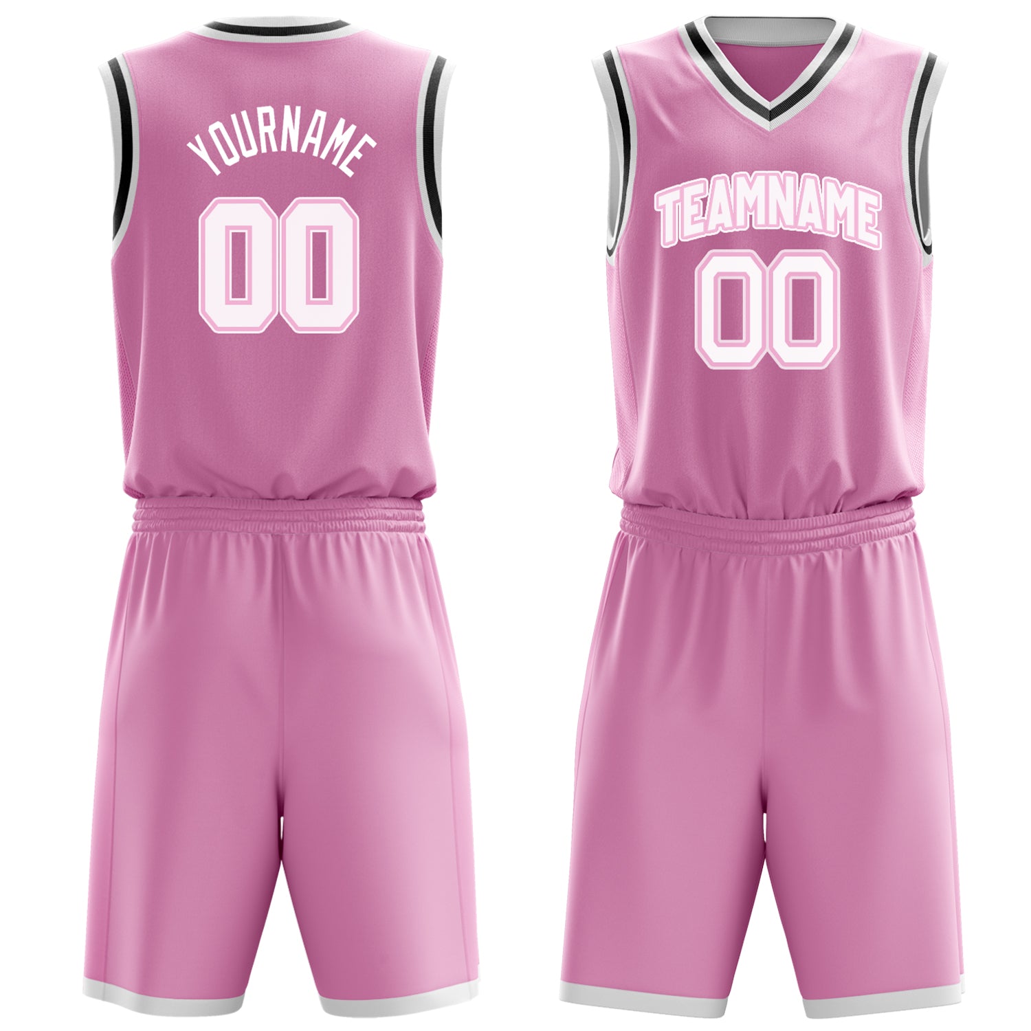 Custom Pink White Solid Color Basketball Set