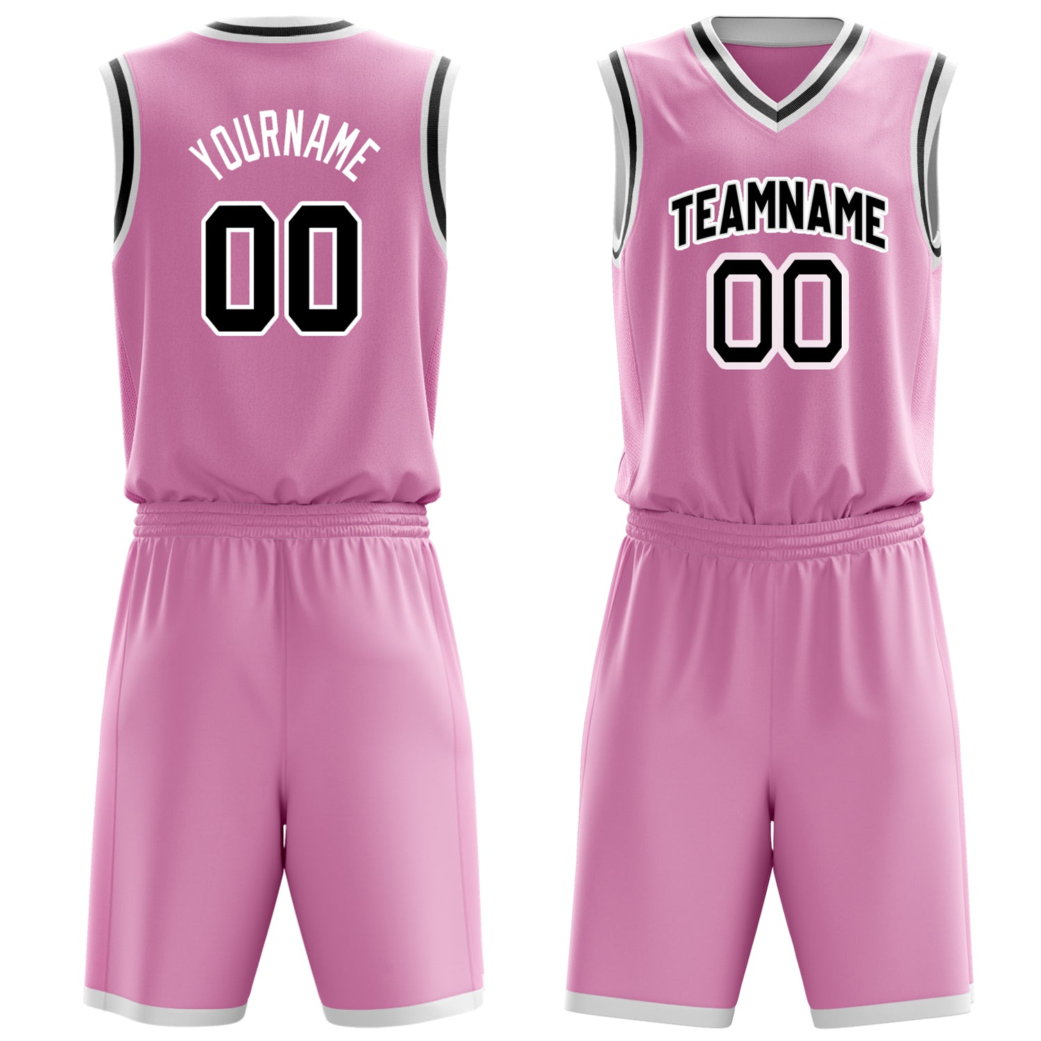 Custom Pink Black Solid Color Basketball Set