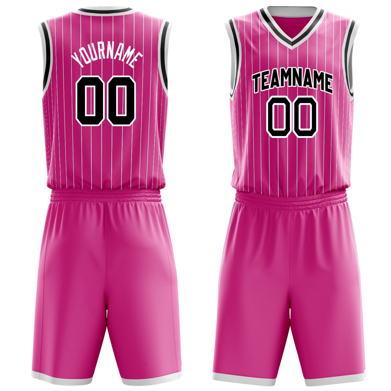 Custom Pink Black Pinstripe Basketball Set
