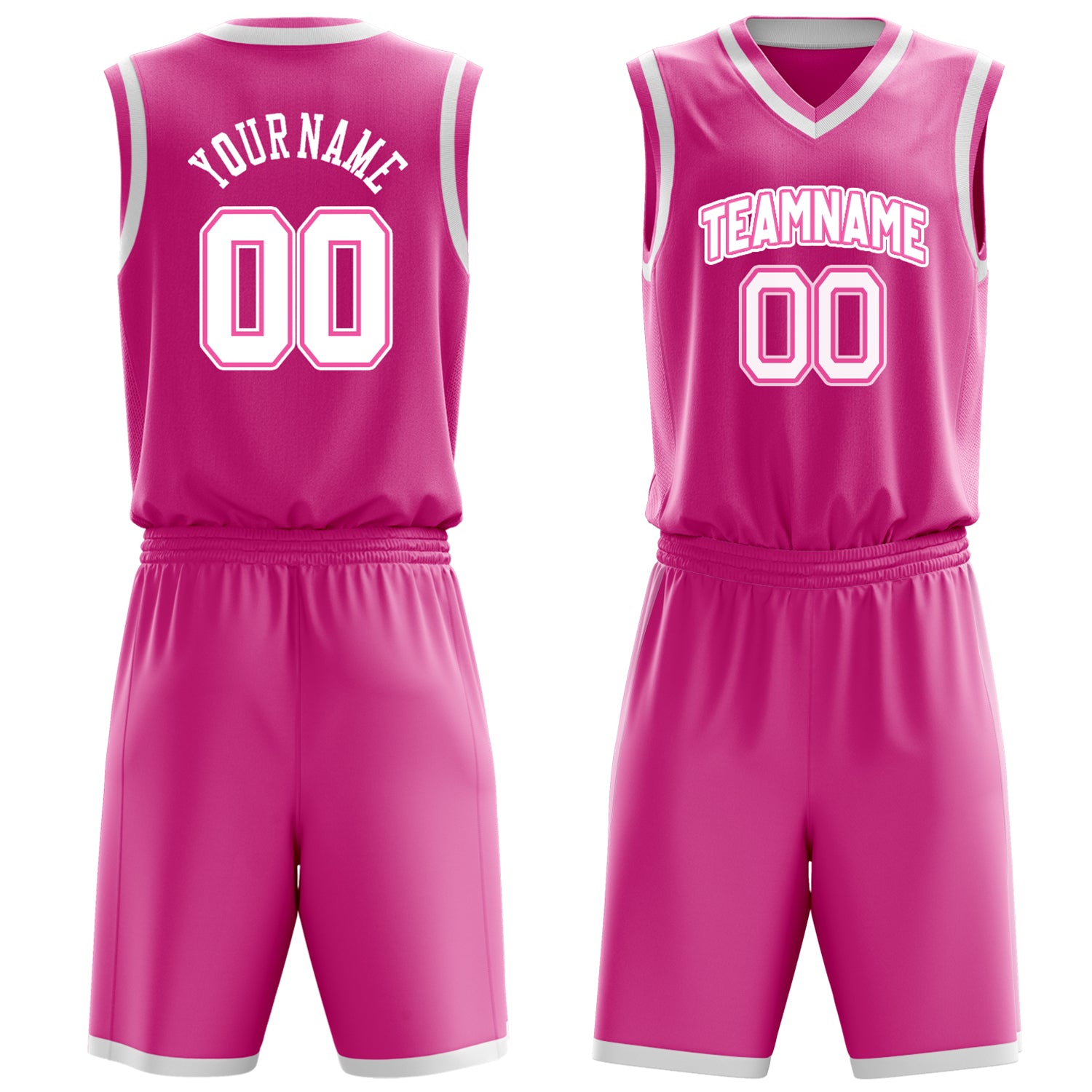 Custom Pink White Solid Color Basketball Set