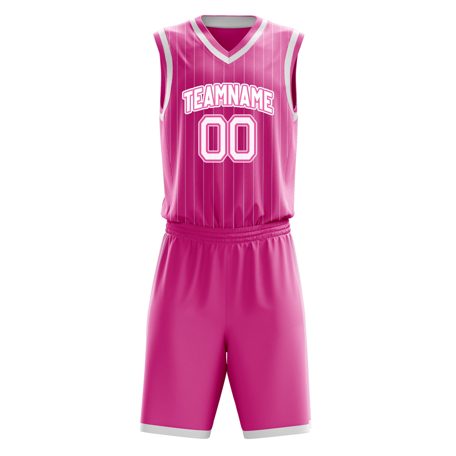 Custom Pink White Pinstripe Basketball Set