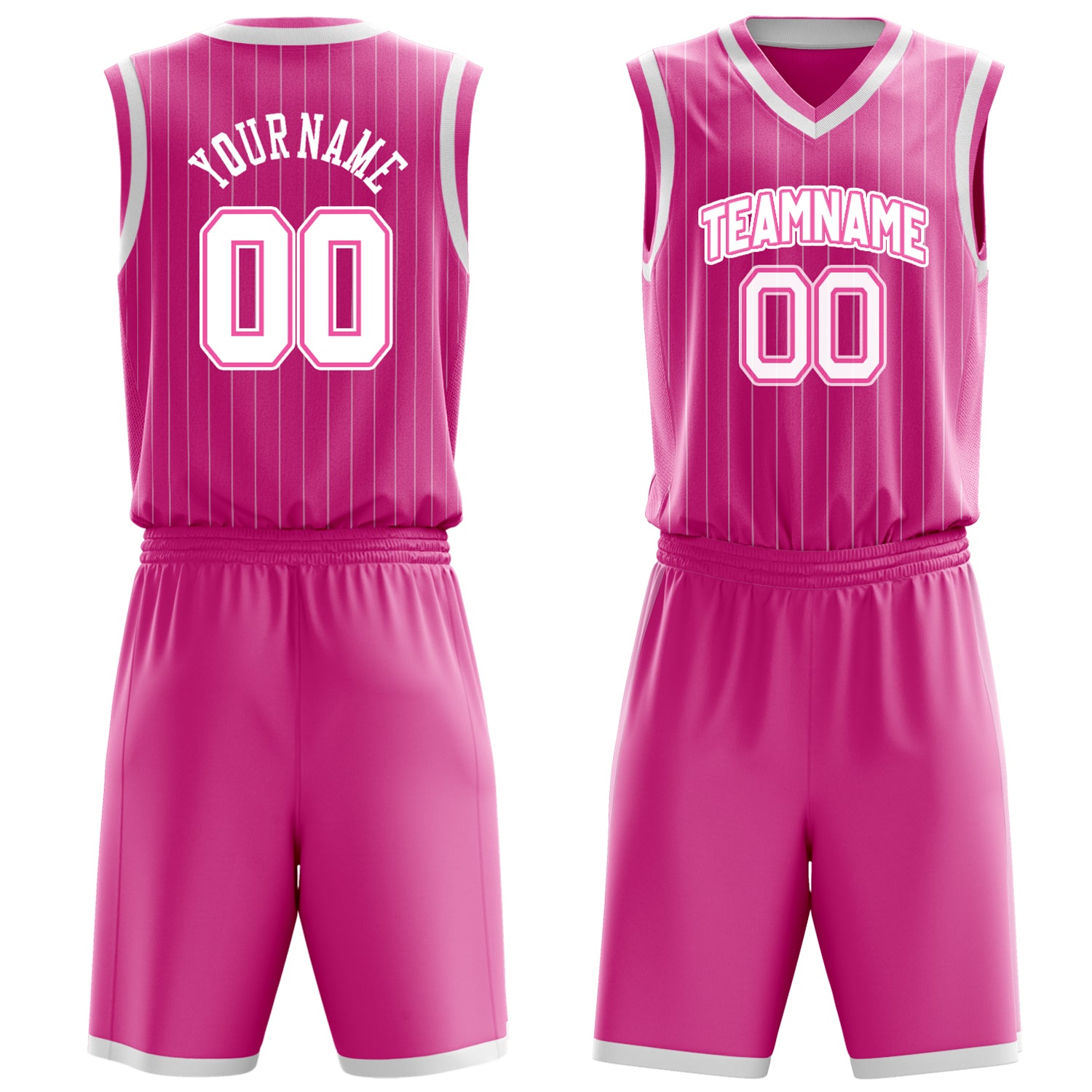 Custom Pink White Pinstripe Basketball Set