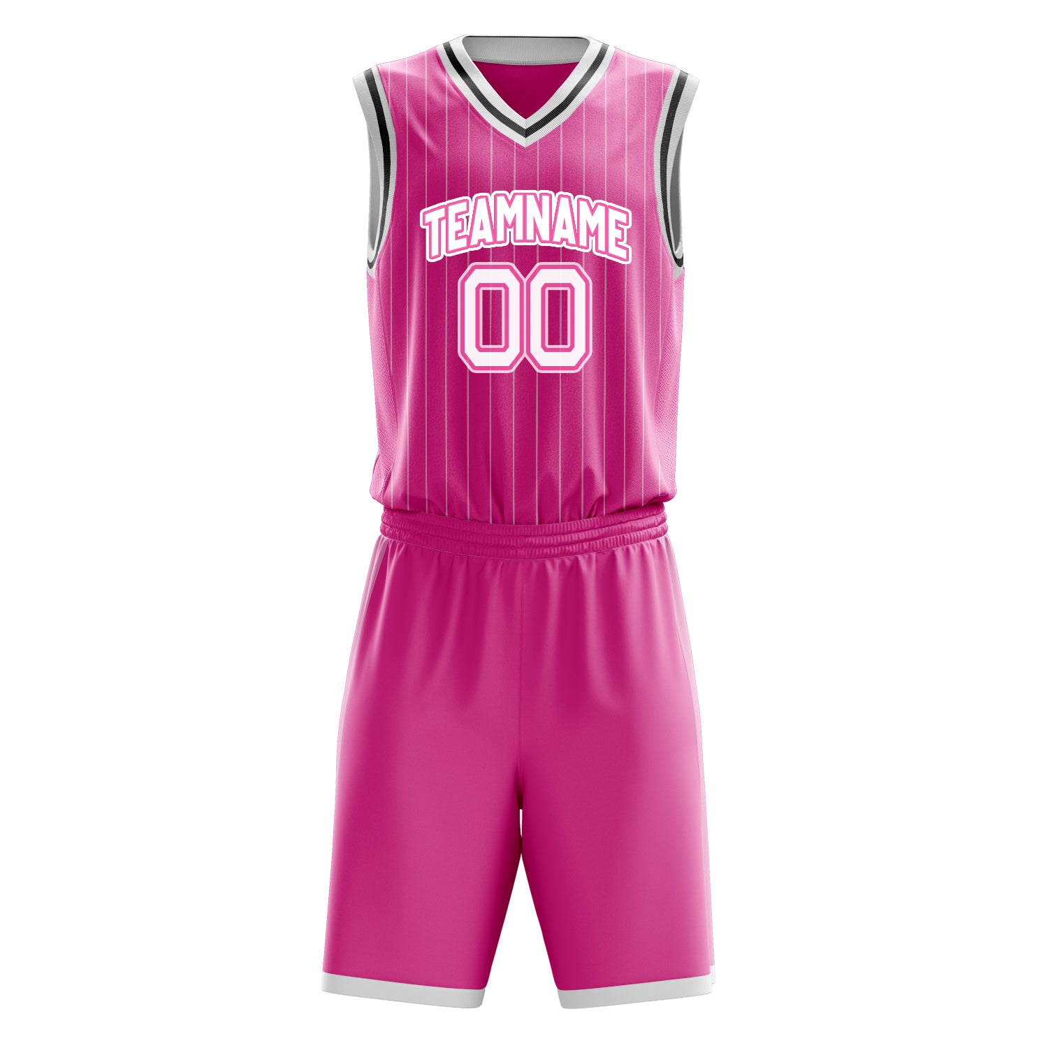 Custom Pink White Pinstripe Basketball Set