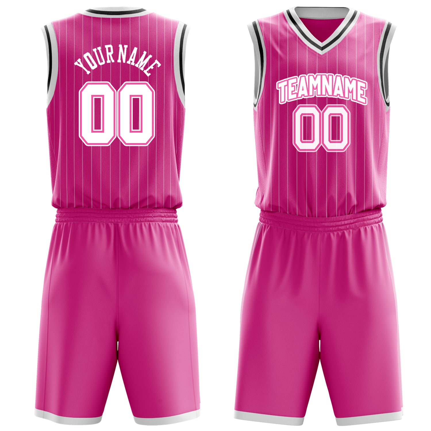 Custom Pink White Pinstripe Basketball Set