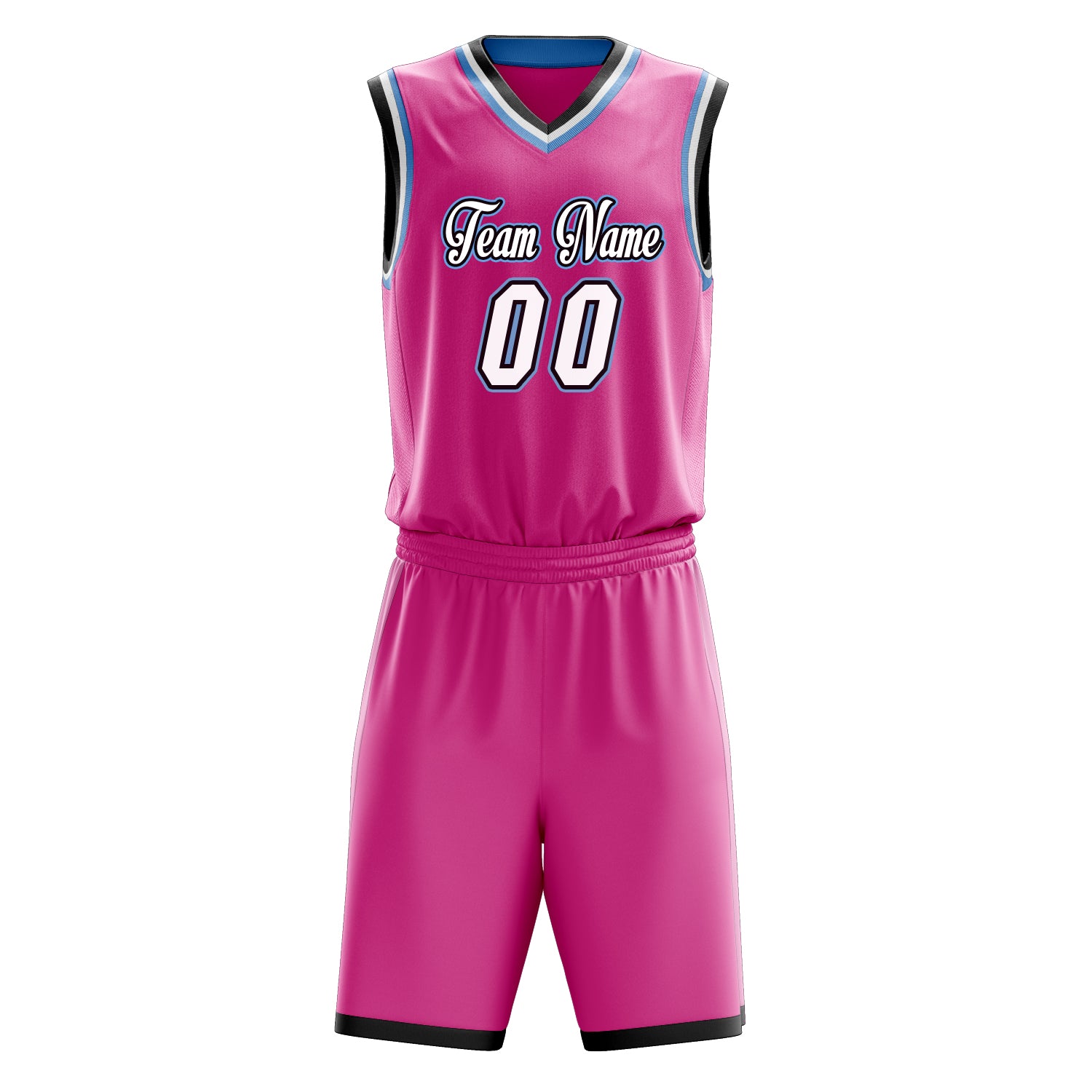 Custom Pink White Solid Color Basketball Set