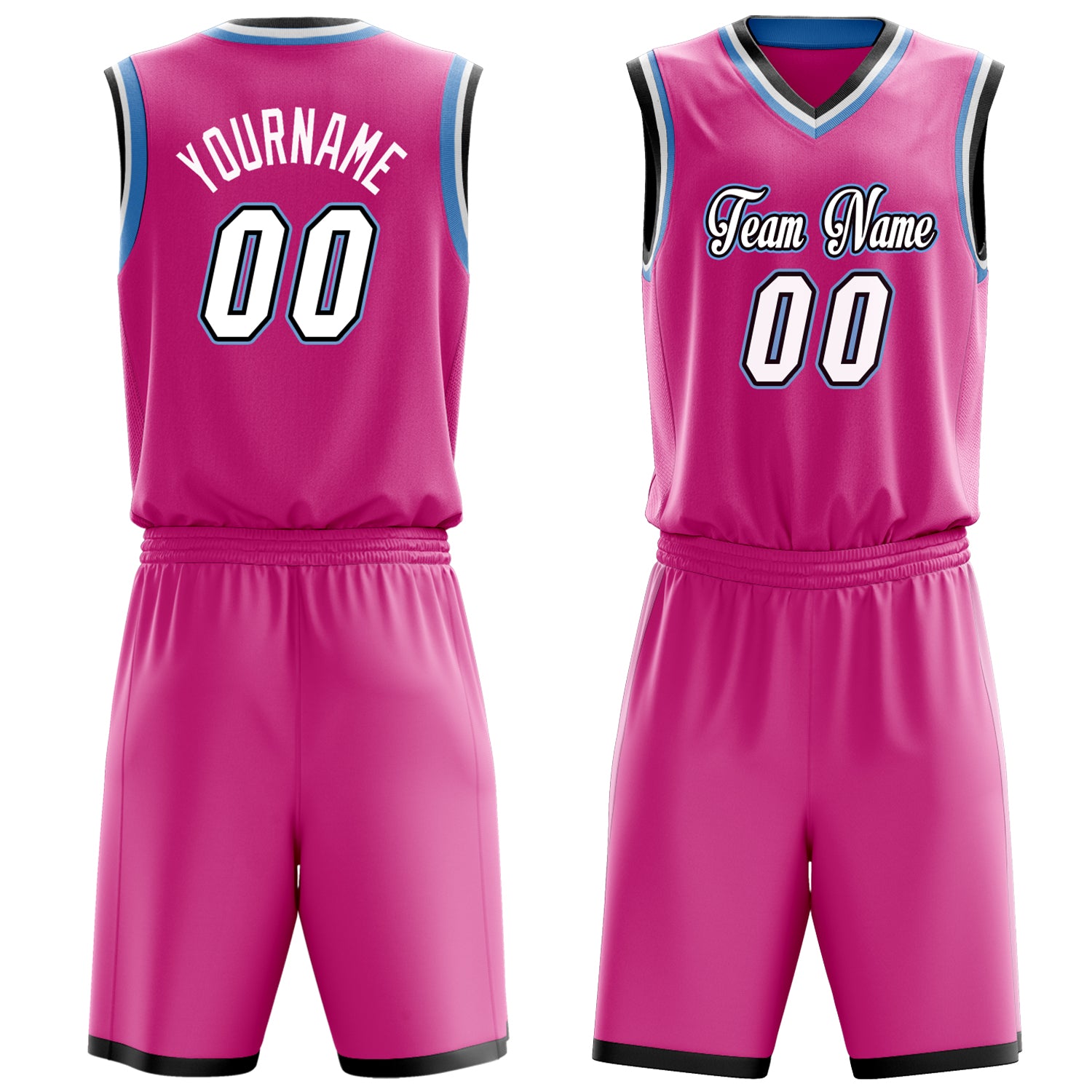Custom Pink White Solid Color Basketball Set