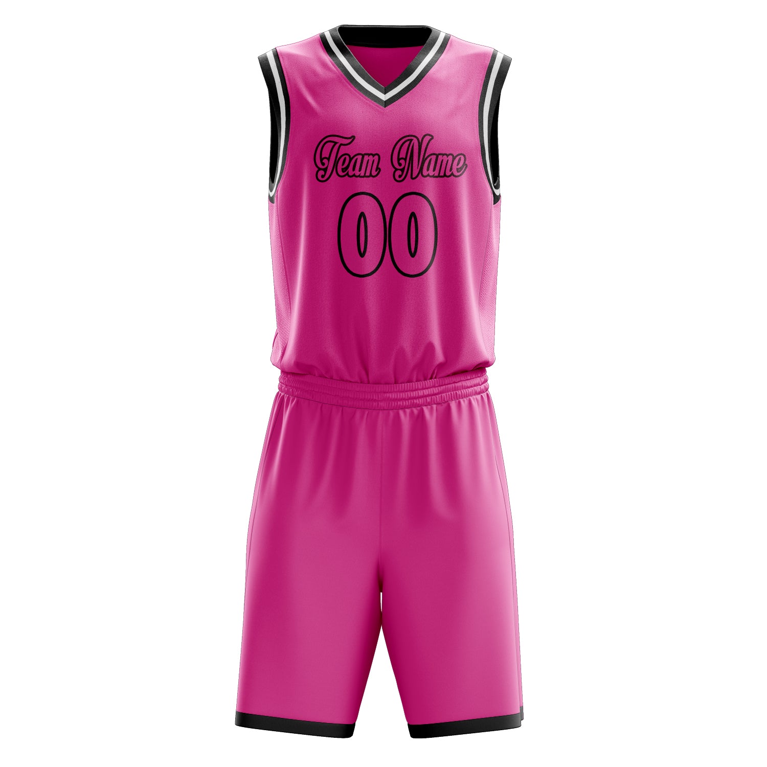 Custom Pink Black Solid Color Basketball Set