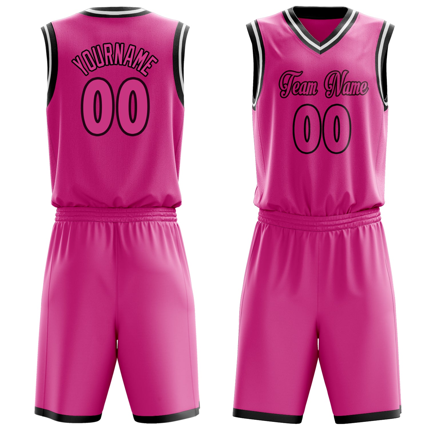 Custom Pink Black Solid Color Basketball Set