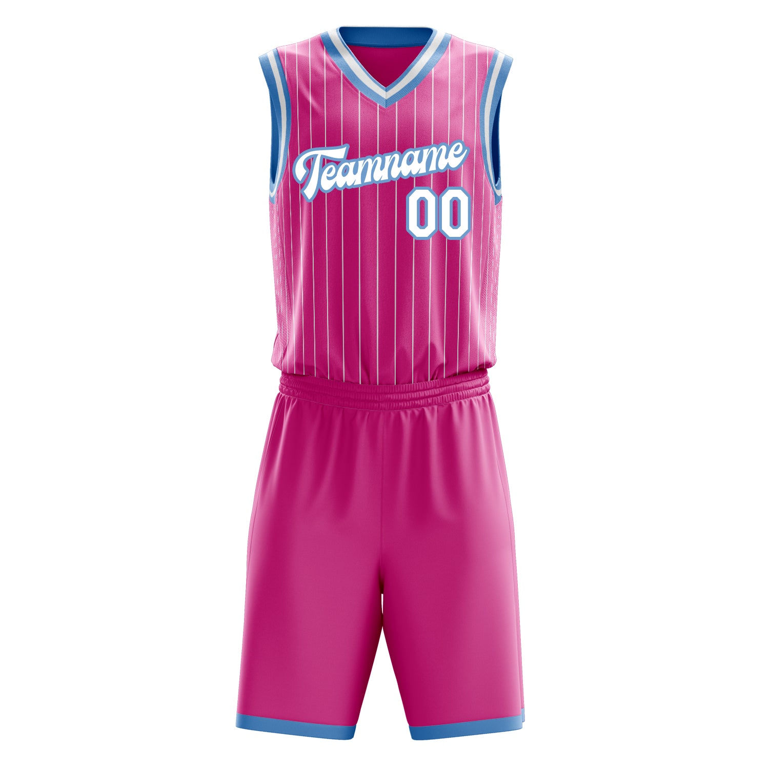 Custom Pink Light Blue Pinstripe Basketball Set