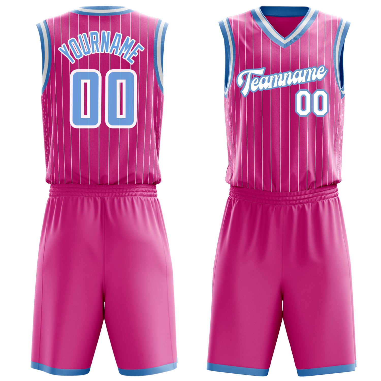 Custom Pink Light Blue Pinstripe Basketball Set