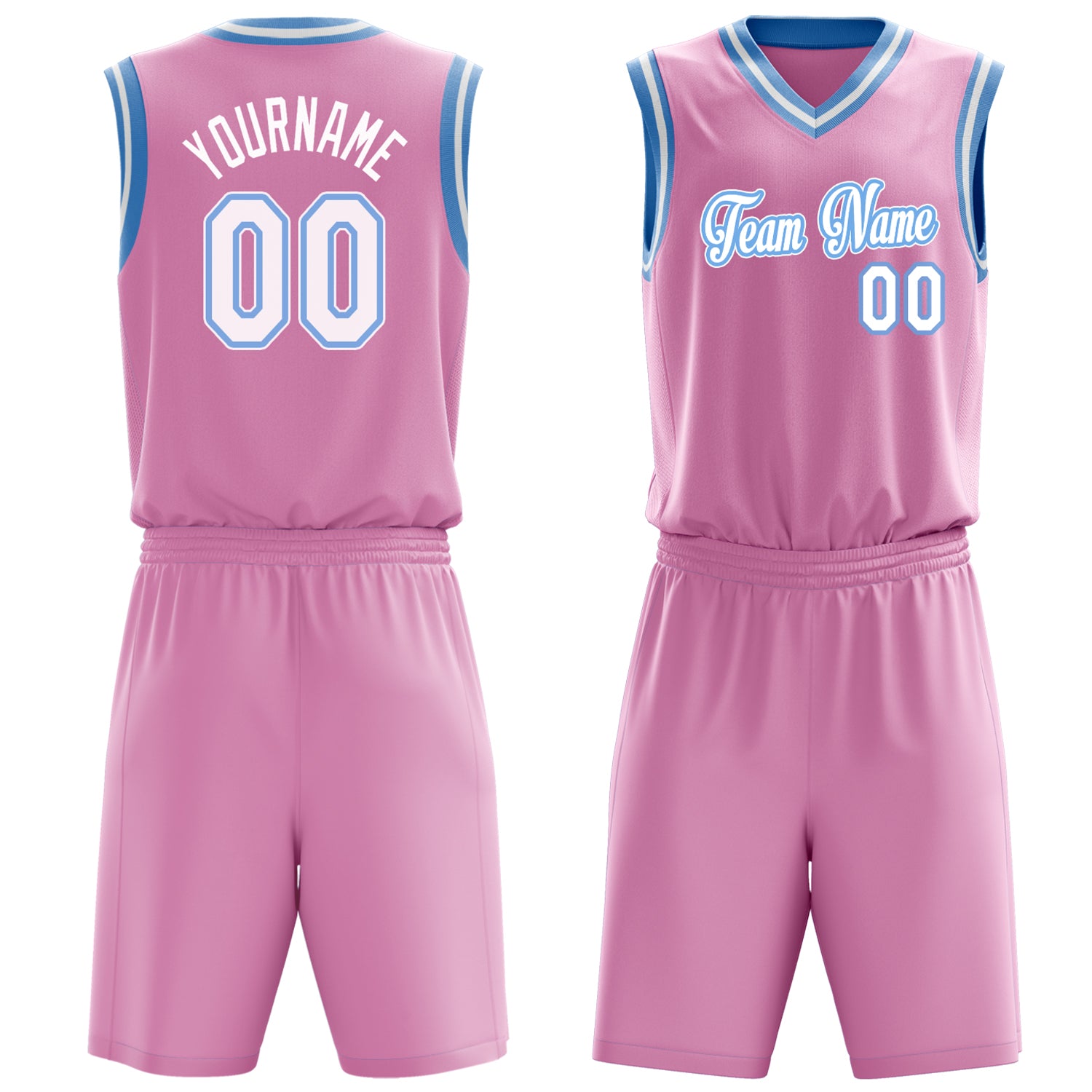 Custom Pink White Solid Color Basketball Set