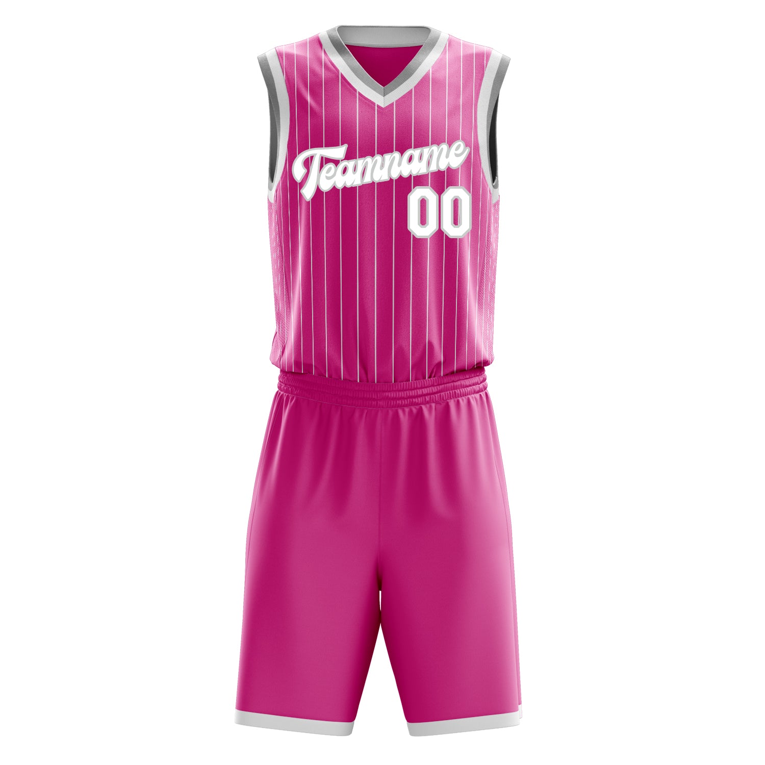 Custom Pink White Pinstripe Basketball Set