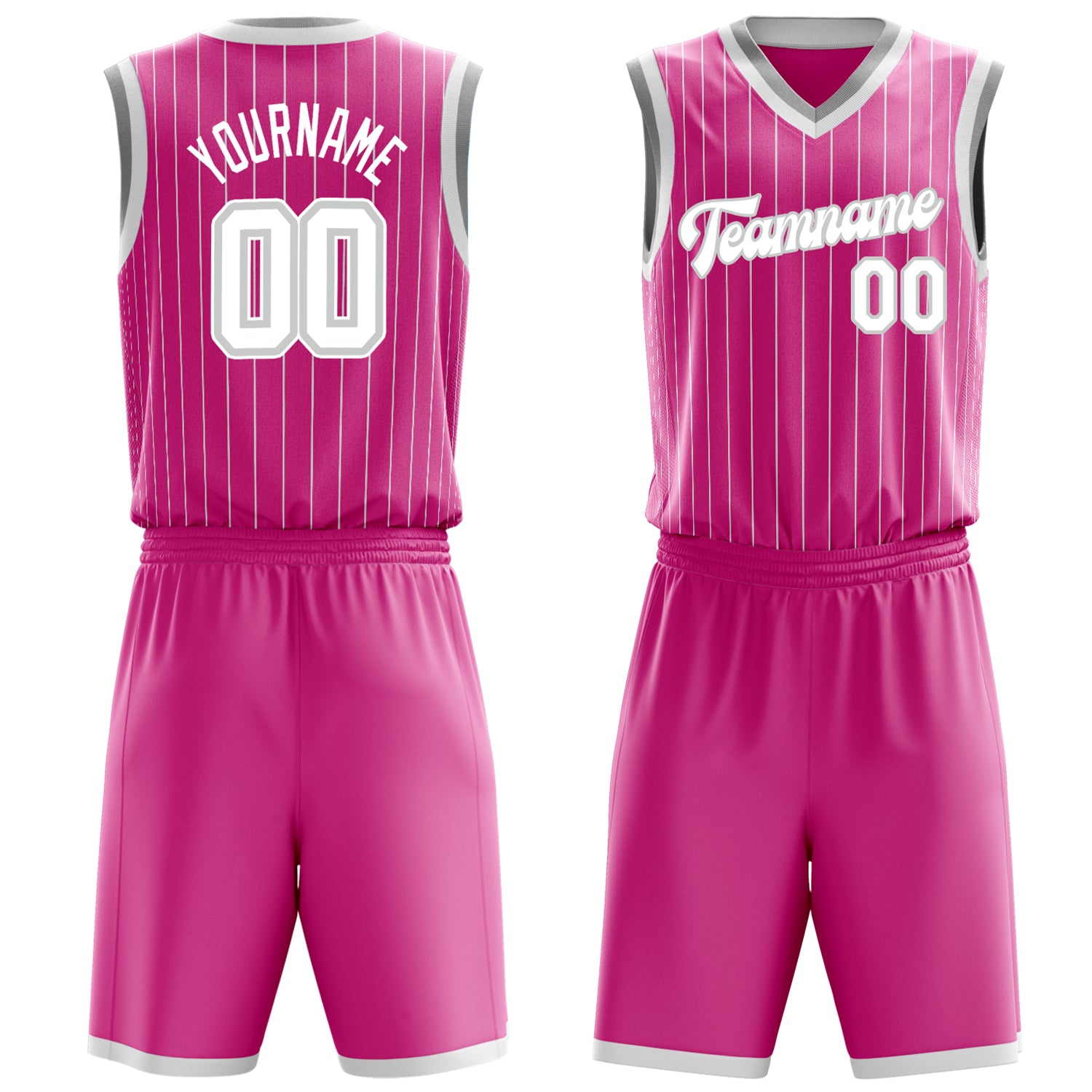 Custom Pink White Pinstripe Basketball Set