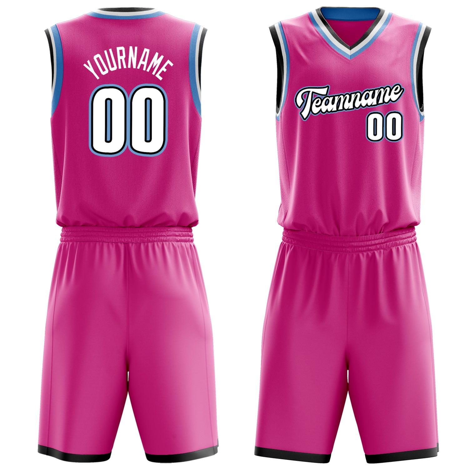 Custom Pink White Solid Color Basketball Set