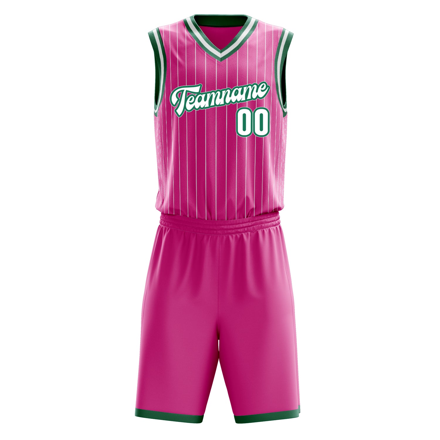 Custom Pink White Pinstripe Basketball Set