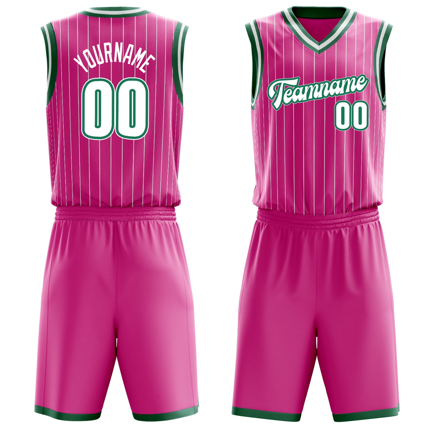 Custom Pink White Pinstripe Basketball Set