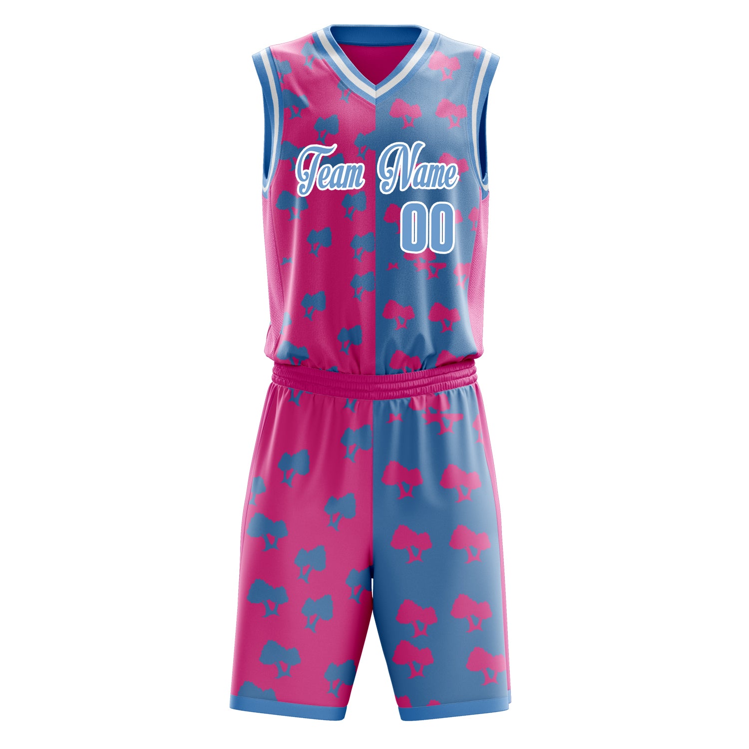 Custom Pink Light Blue Split Basketball Set