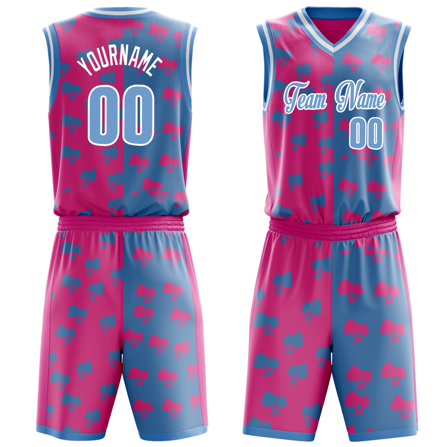 Custom Pink Light Blue Split Basketball Set