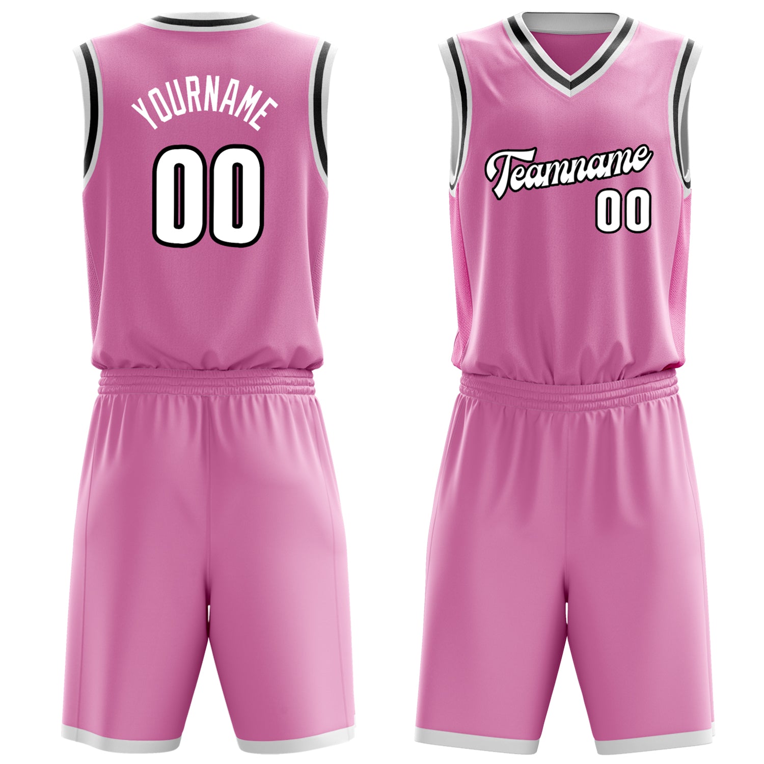 Custom Pink White Solid Color Basketball Set