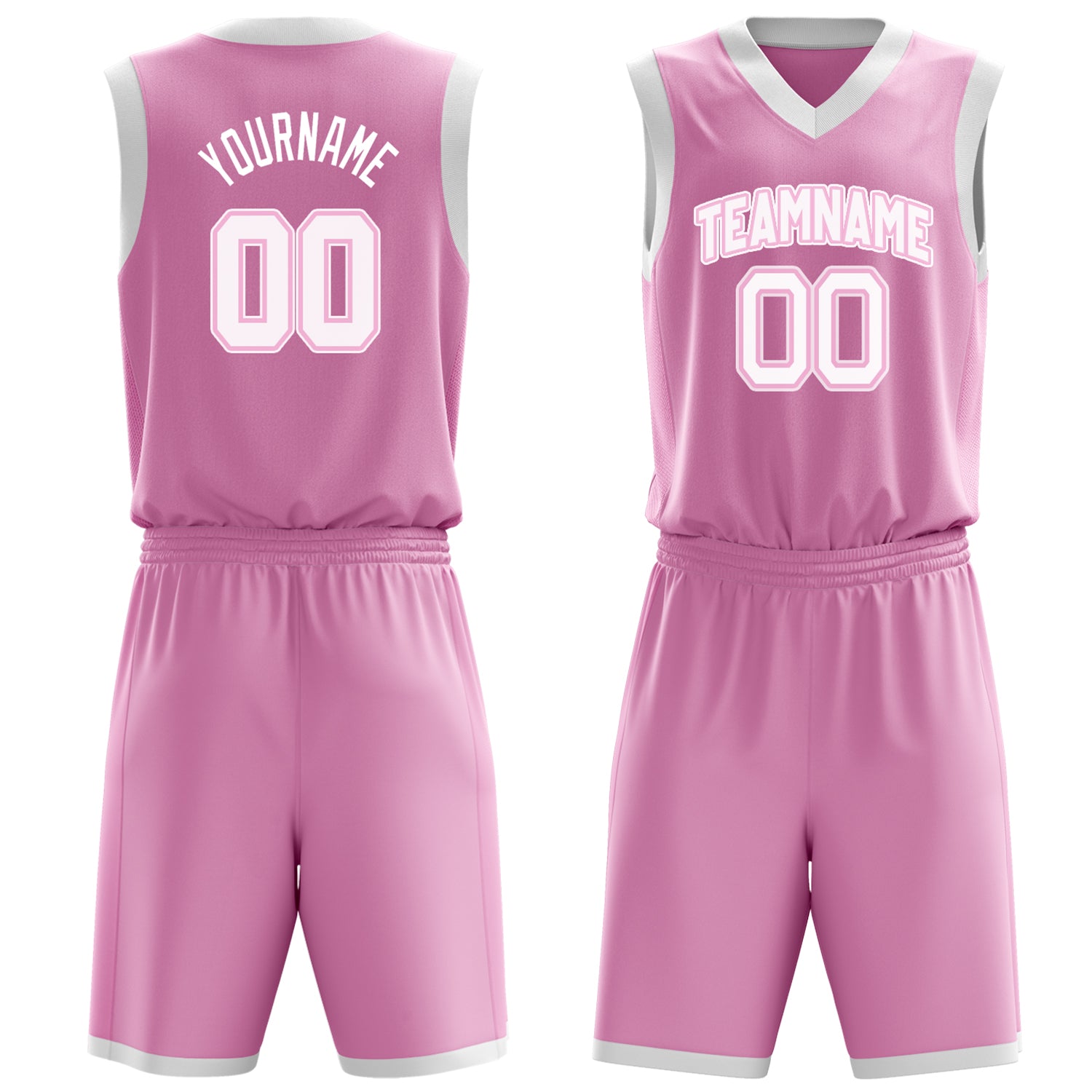 Custom Pink White Solid Color Basketball Set