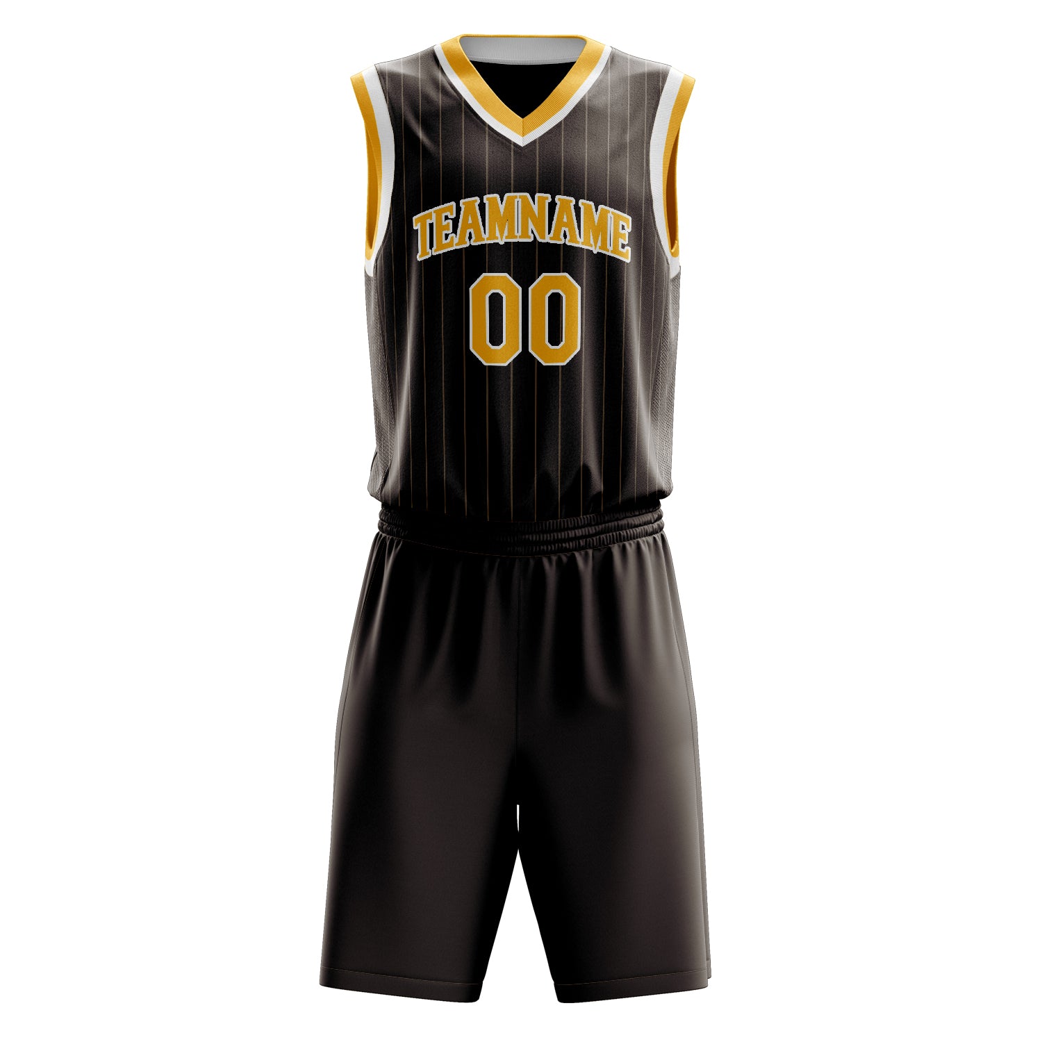 Custom Brown Gold Pinstripe Basketball Set