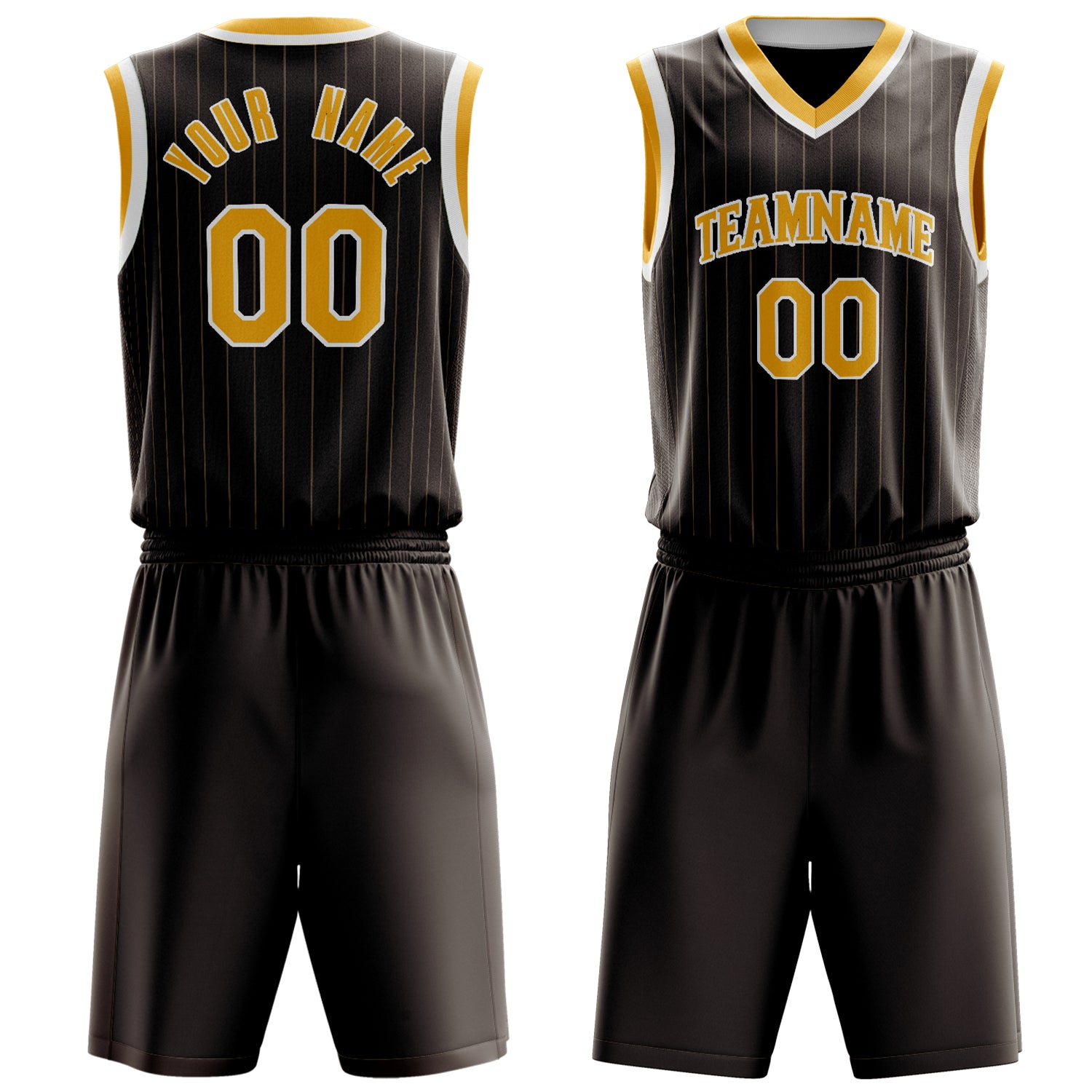 Custom Brown Gold Pinstripe Basketball Set