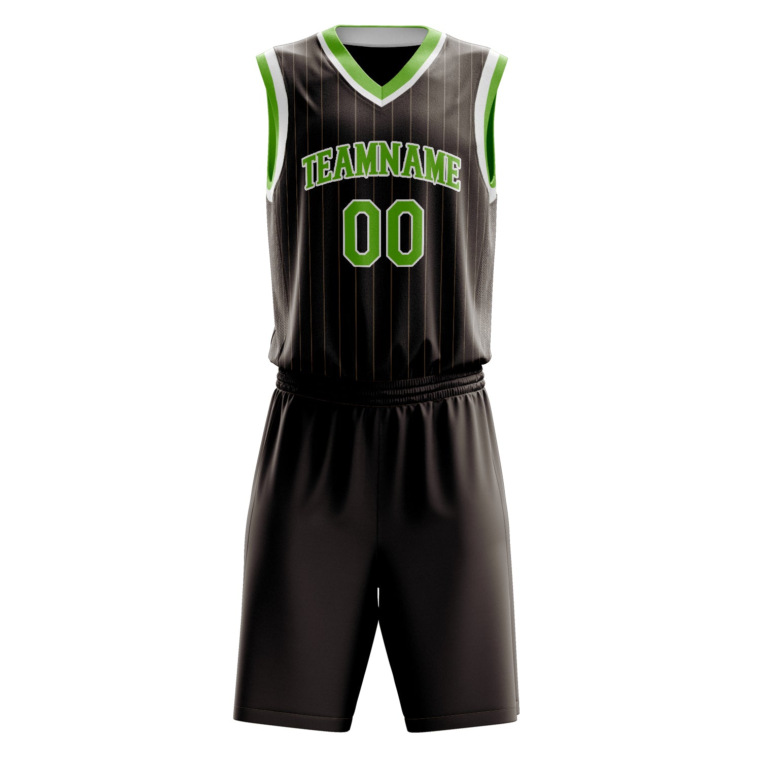 Custom Brown Neon-Green Pinstripe Basketball Set