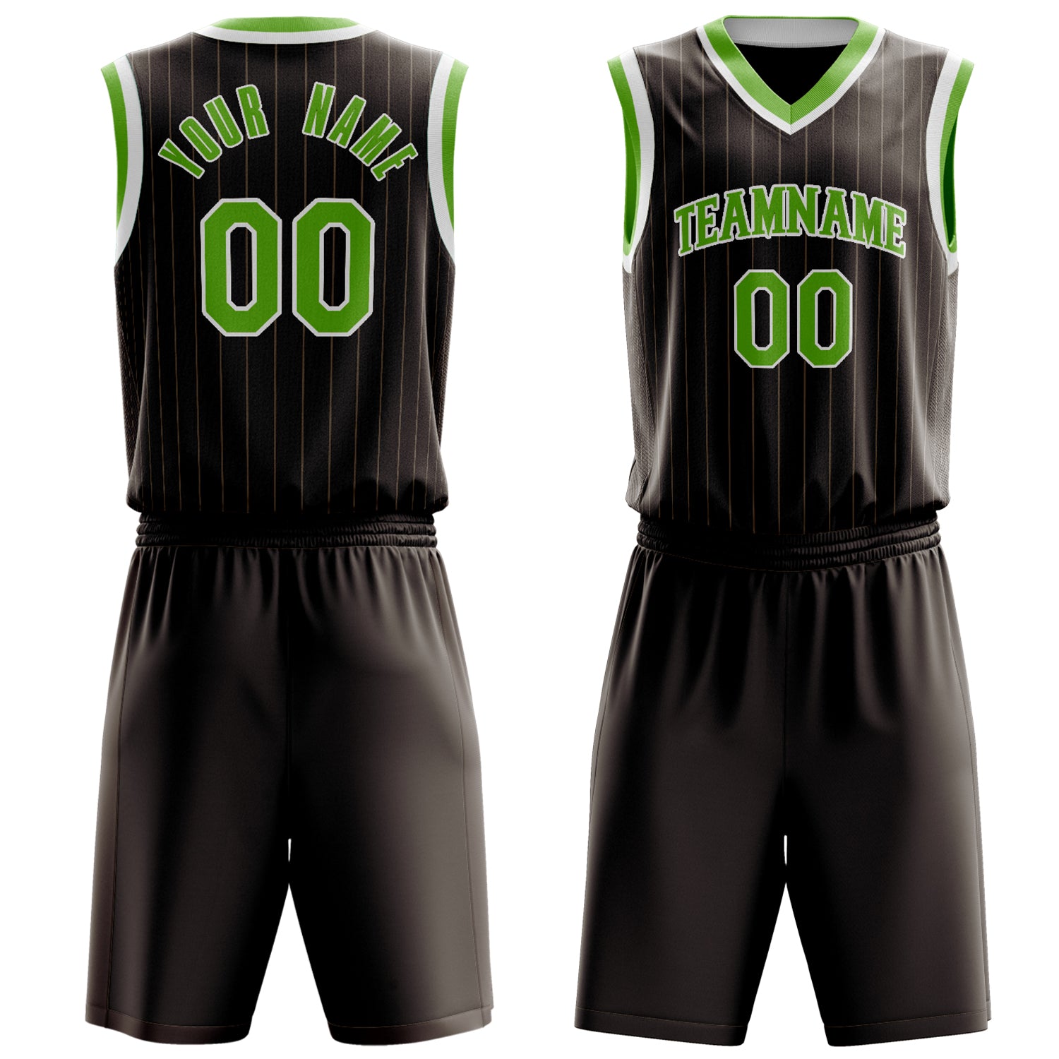 Custom Brown Neon-Green Pinstripe Basketball Set