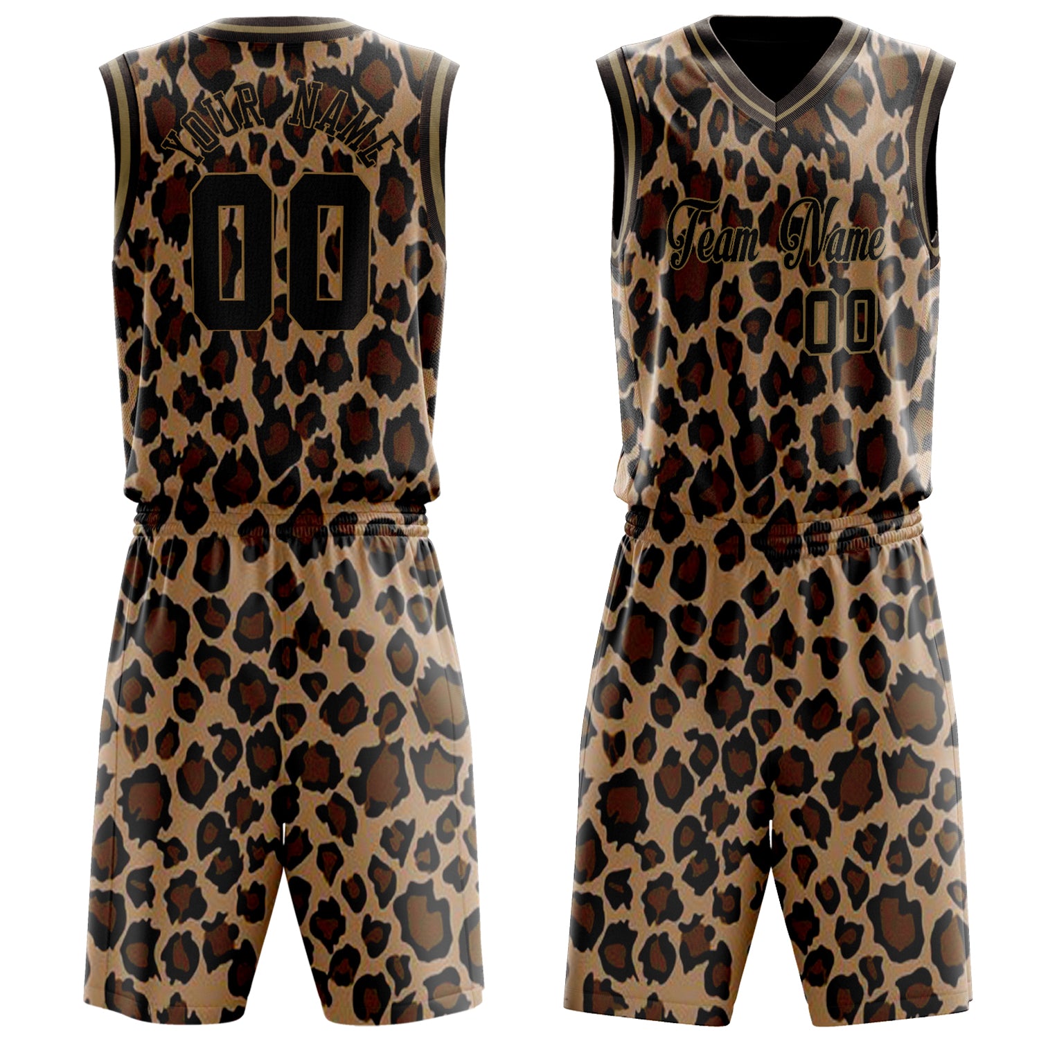 Custom Brown Black Leopard Print Basketball Set