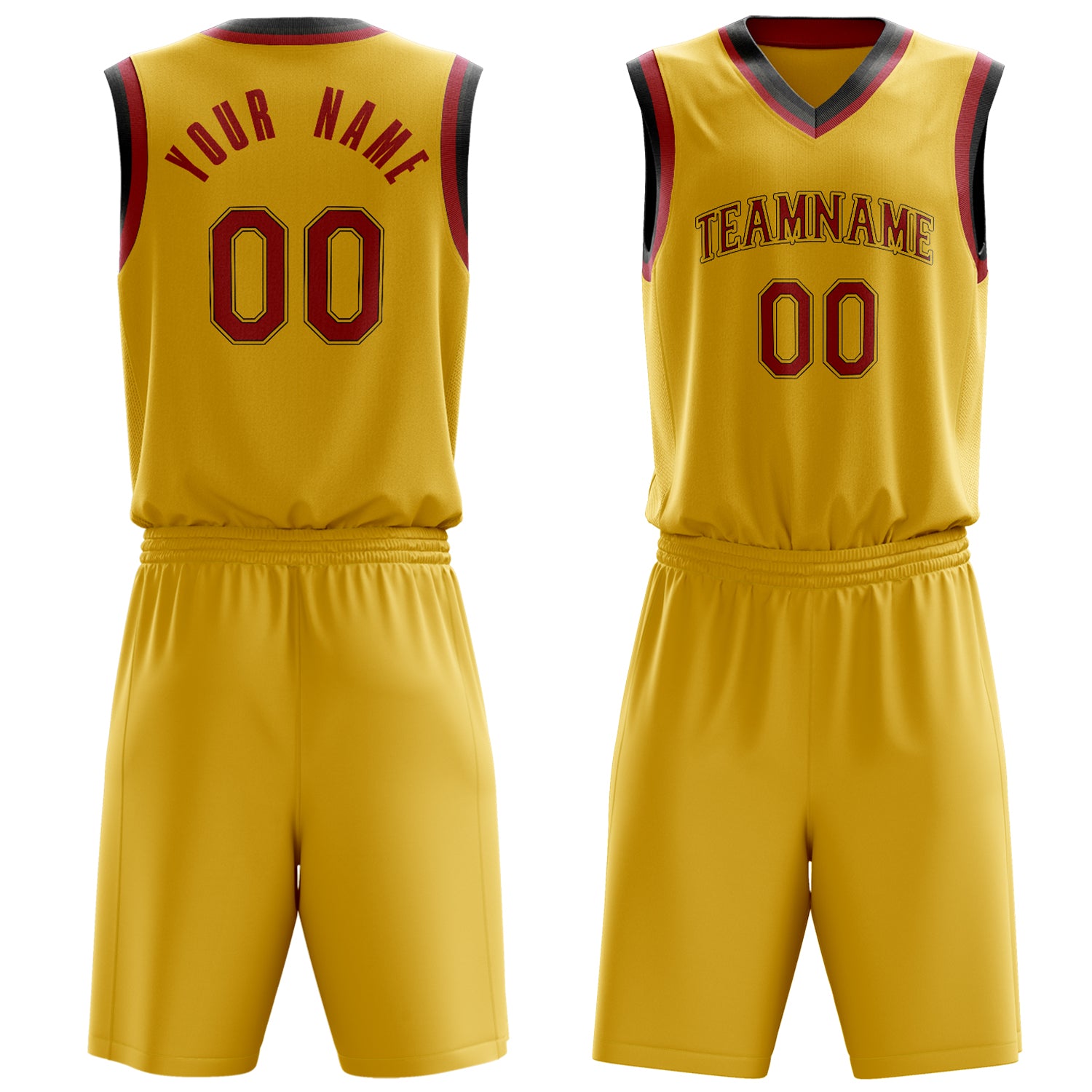 Custom Gold Crimson Solid Color Basketball Set