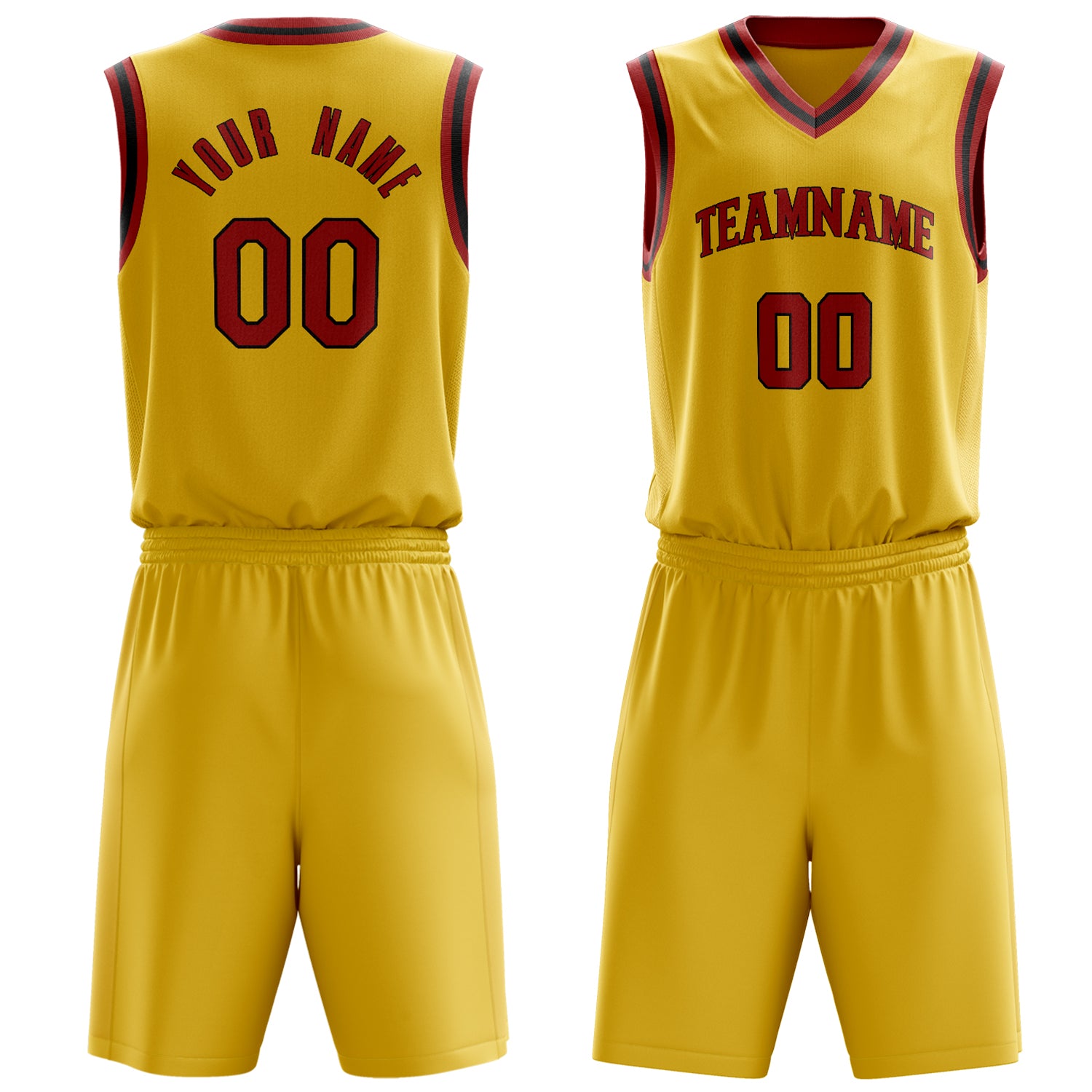 Custom Gold Crimson Solid Color Basketball Set