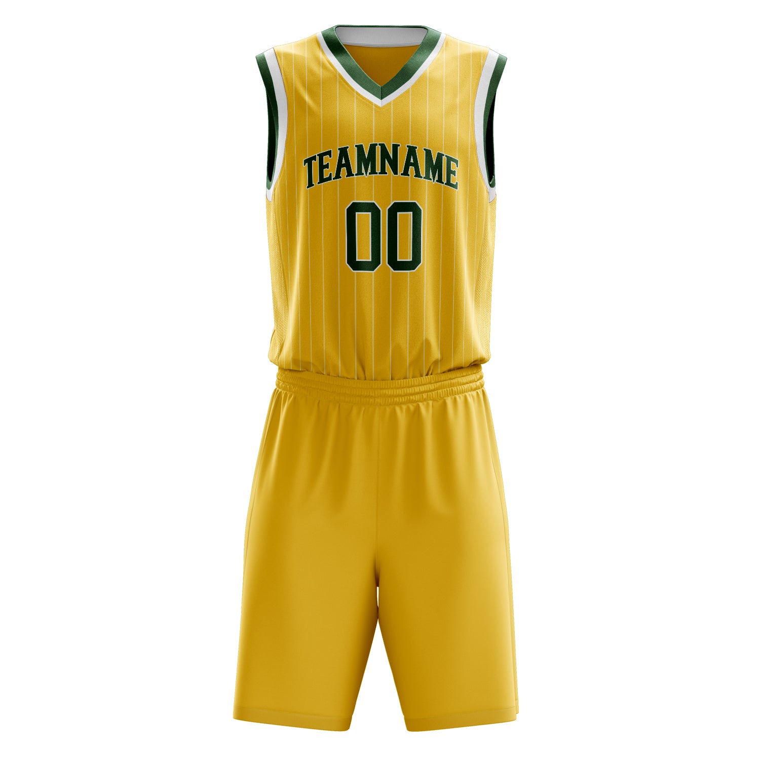 Custom Gold Kelly Green Pinstripe Basketball Set