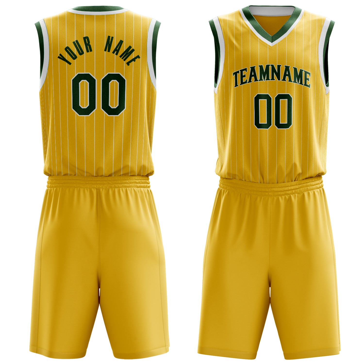 Custom Gold Kelly Green Pinstripe Basketball Set