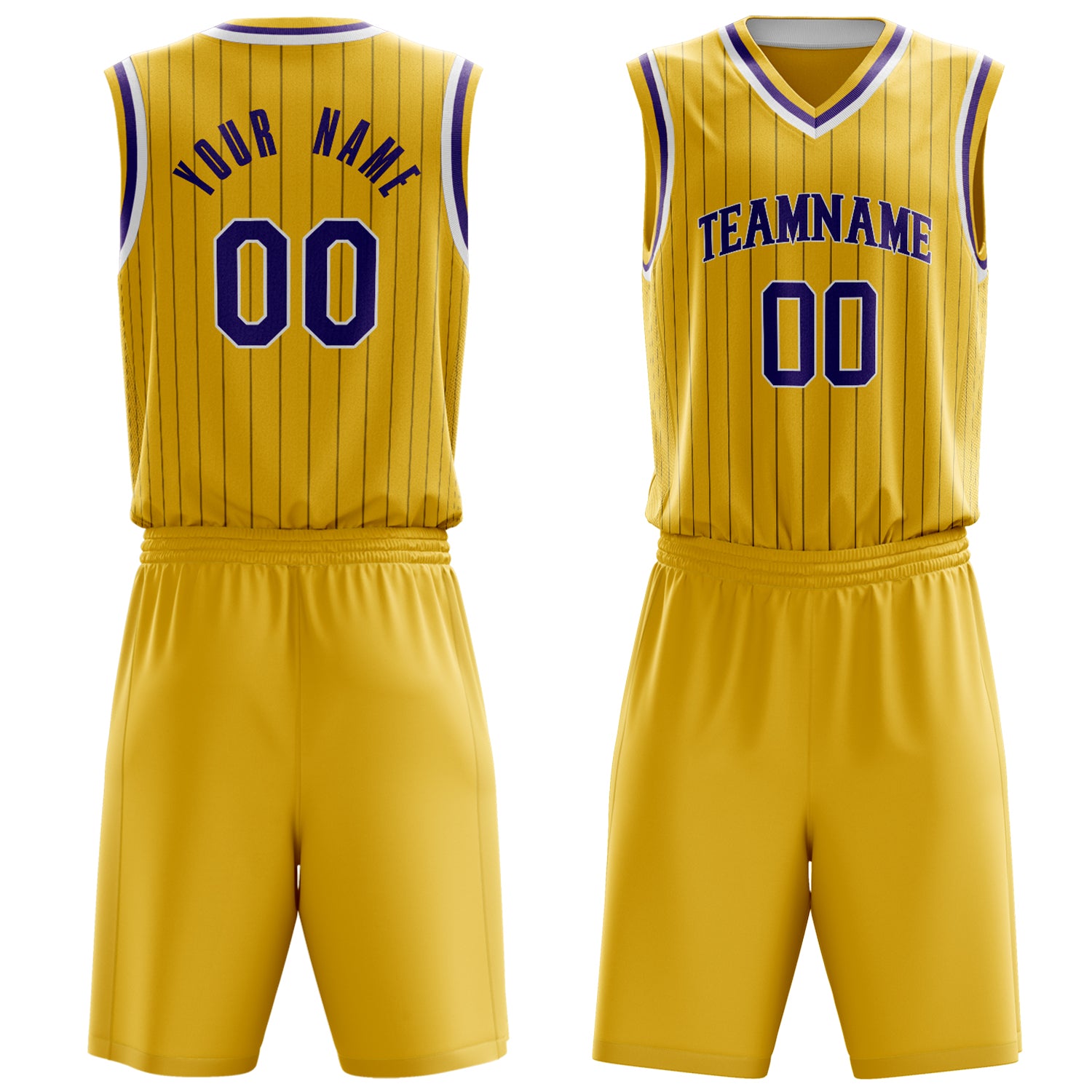 Custom Gold Purple Pinstripe Basketball Set