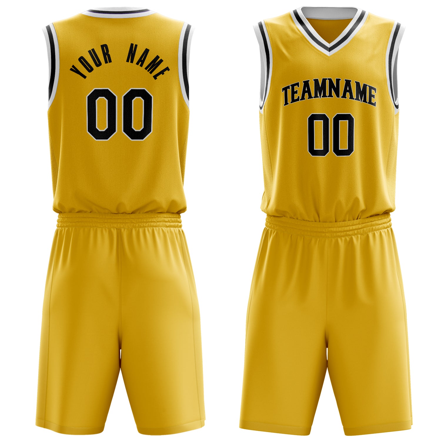 Custom Gold Black Solid Color Basketball Set