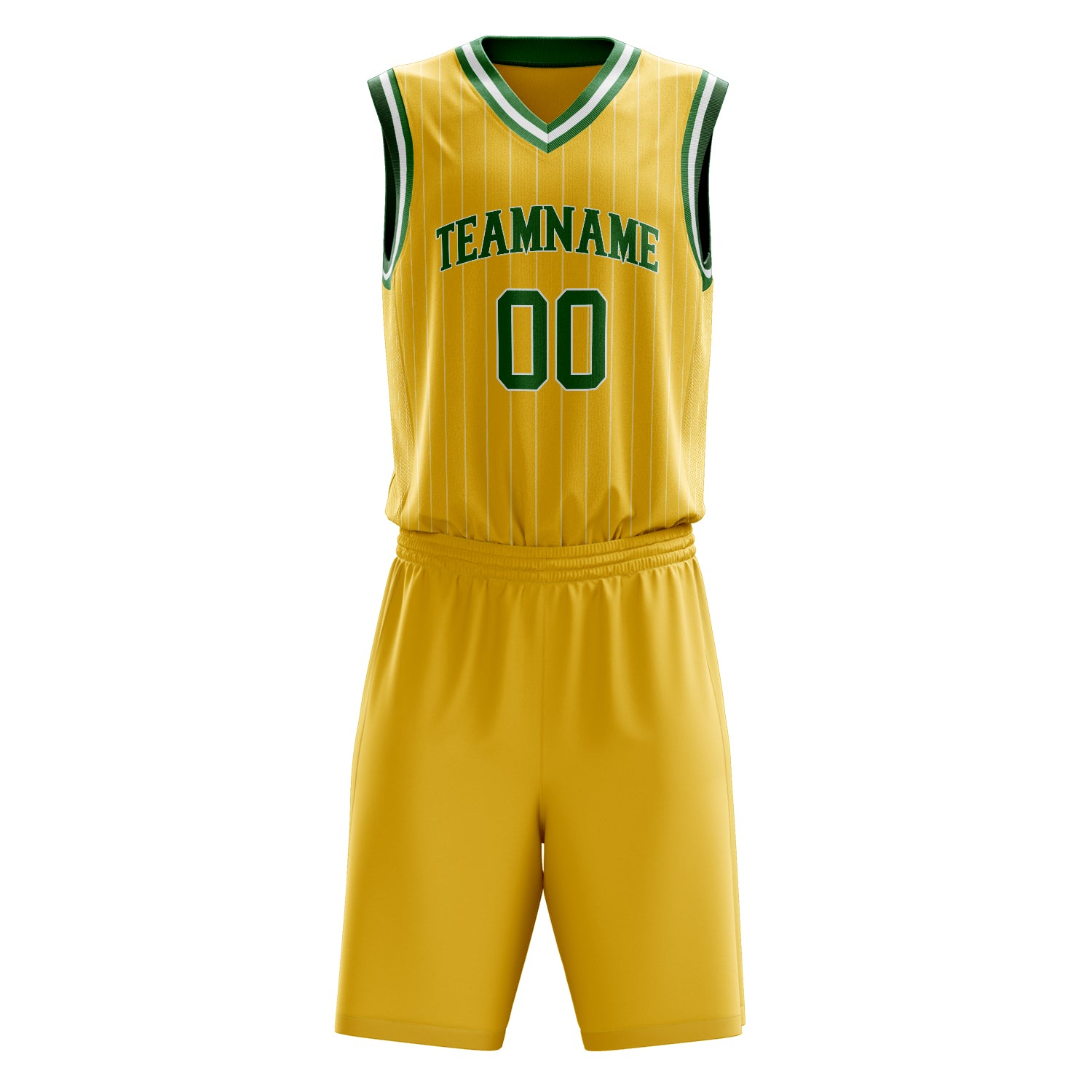 Custom Gold Kelly Green Pinstripe Basketball Set