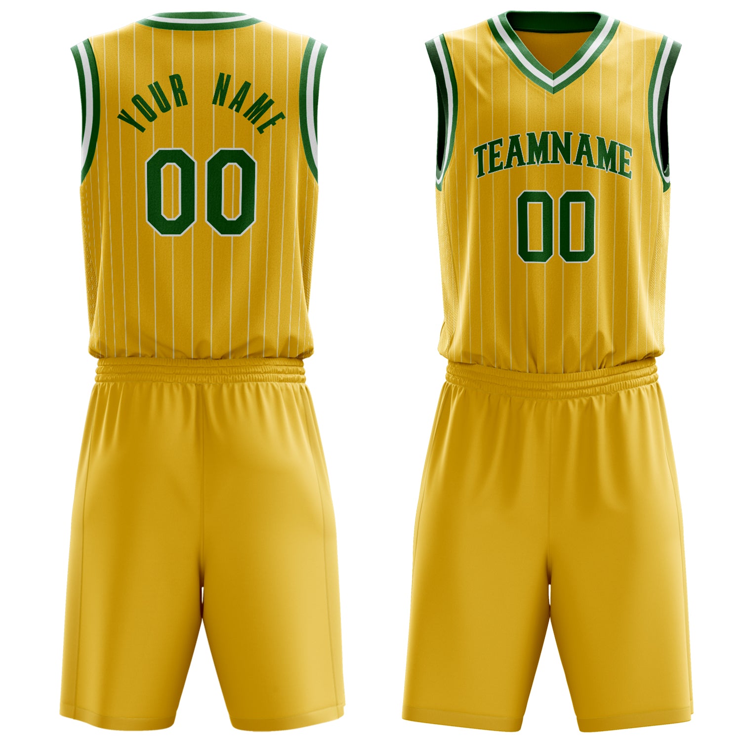 Custom Gold Kelly Green Pinstripe Basketball Set