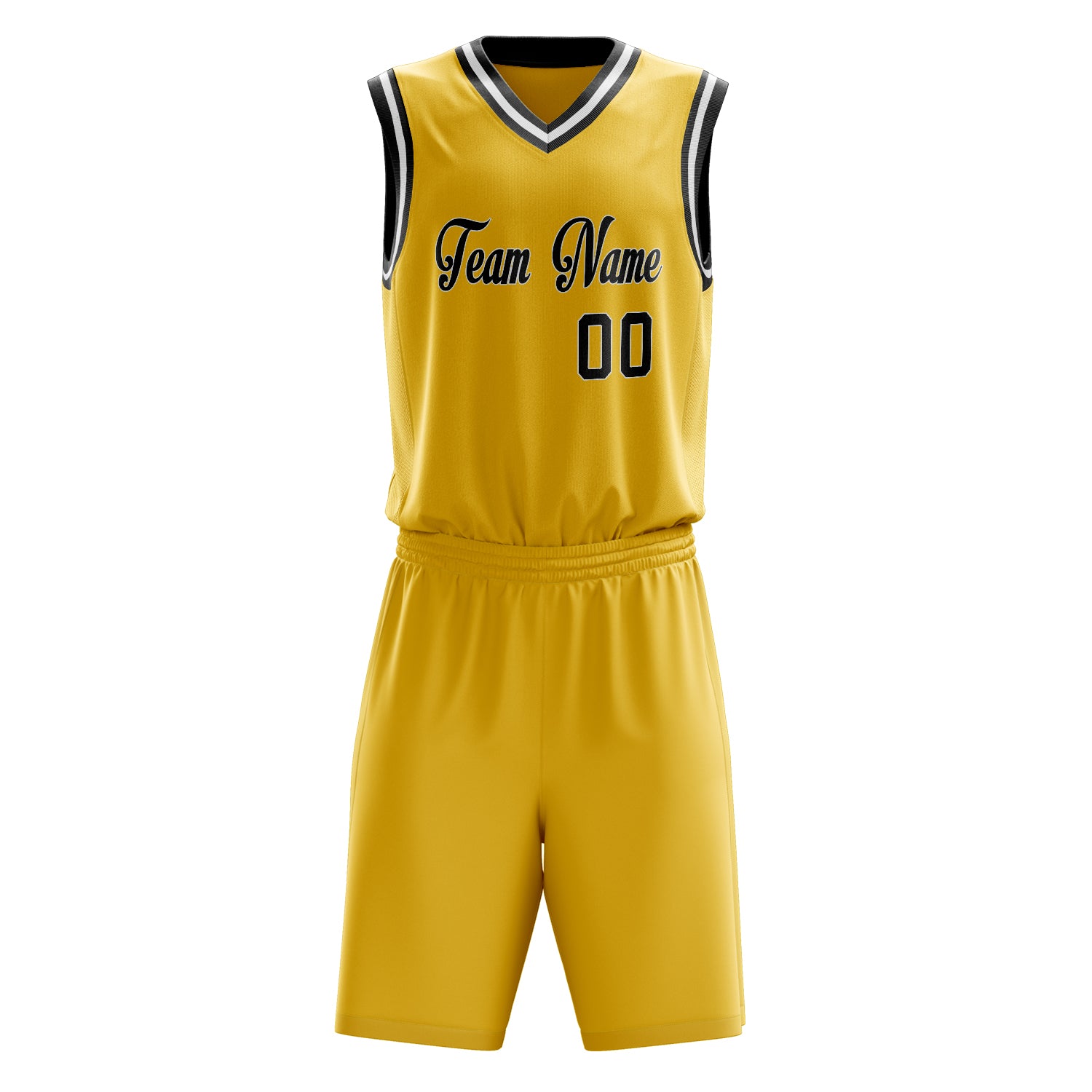 Custom Gold Black Solid Color Basketball Set
