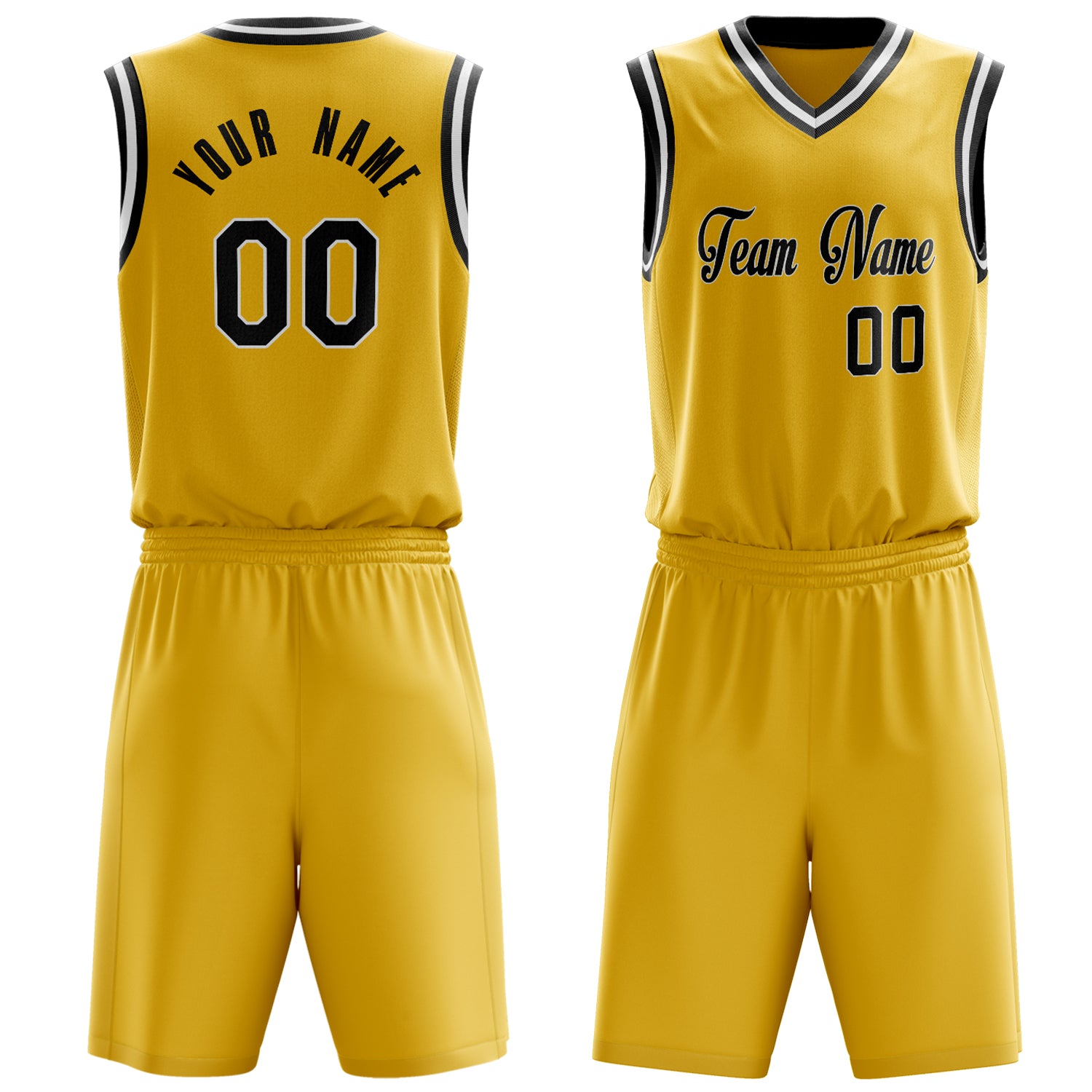 Custom Gold Black Solid Color Basketball Set